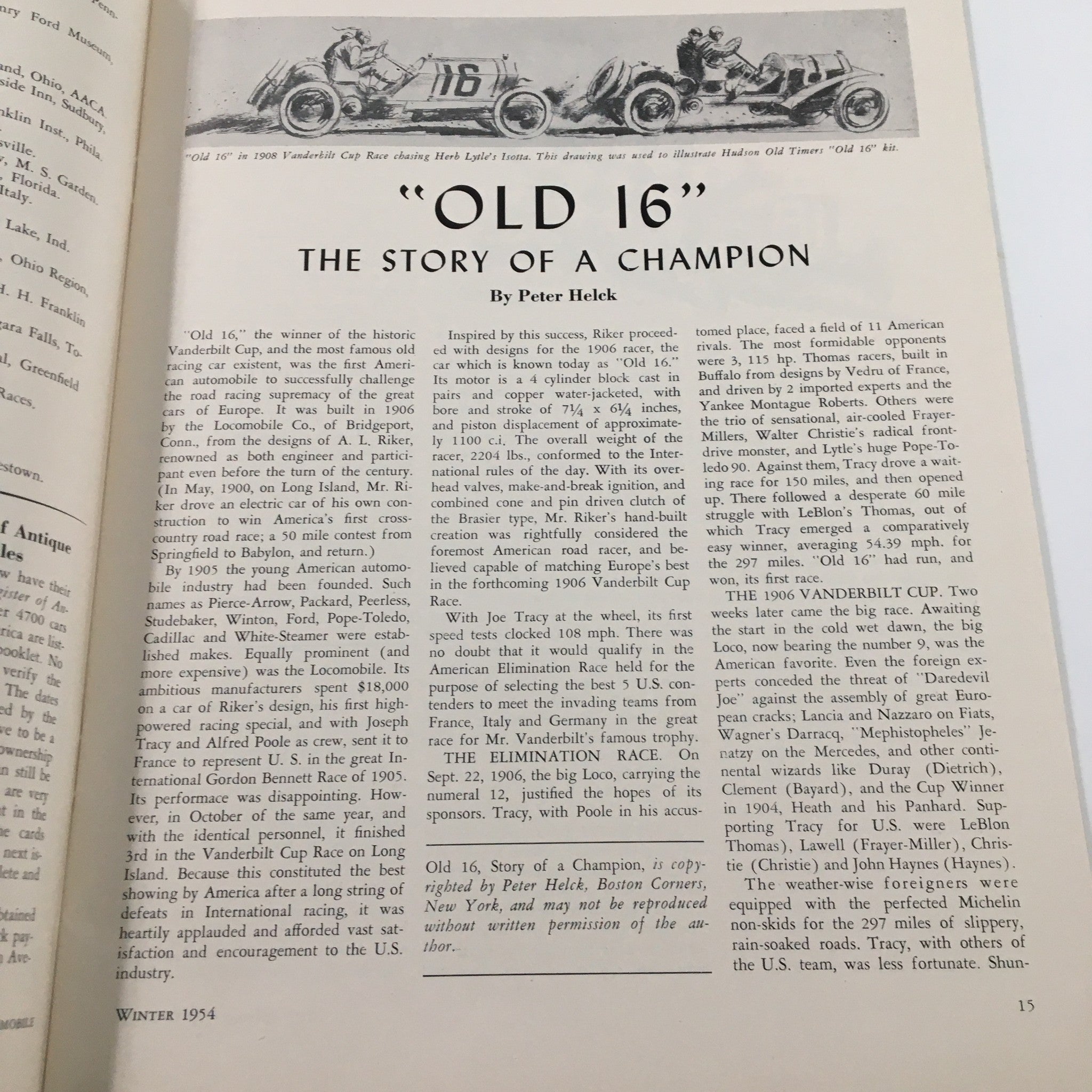 VTG The Antique Automobile Magazine Winter 1954 The Vanderbilt Cup Race No Label