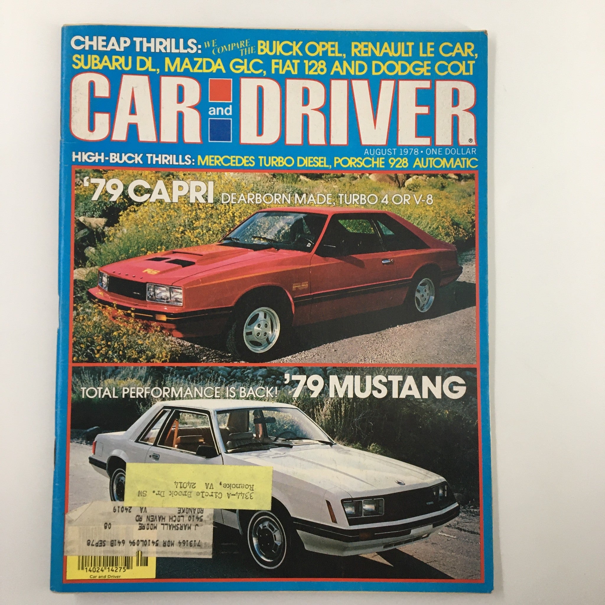 VTG Car and Driver Magazine August 1978 The 1979 Capri & The 1979 Mustang