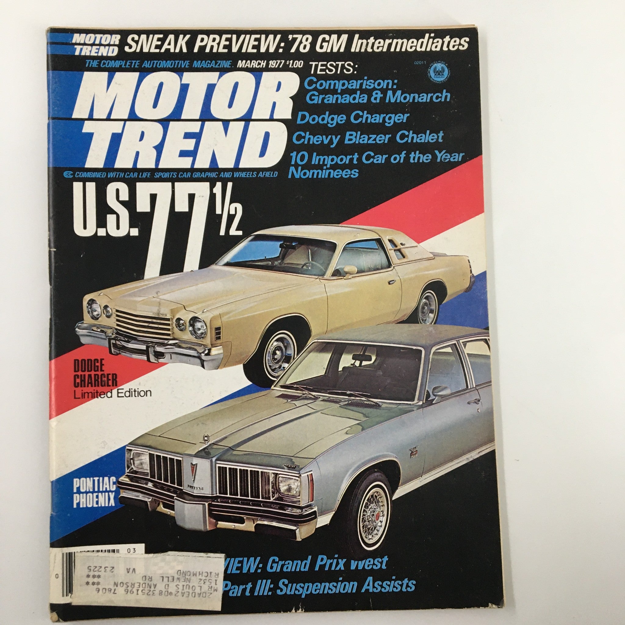 VTG Motor Trend Magazine March 1977 Dodge Charger & Pontiac Phoenix