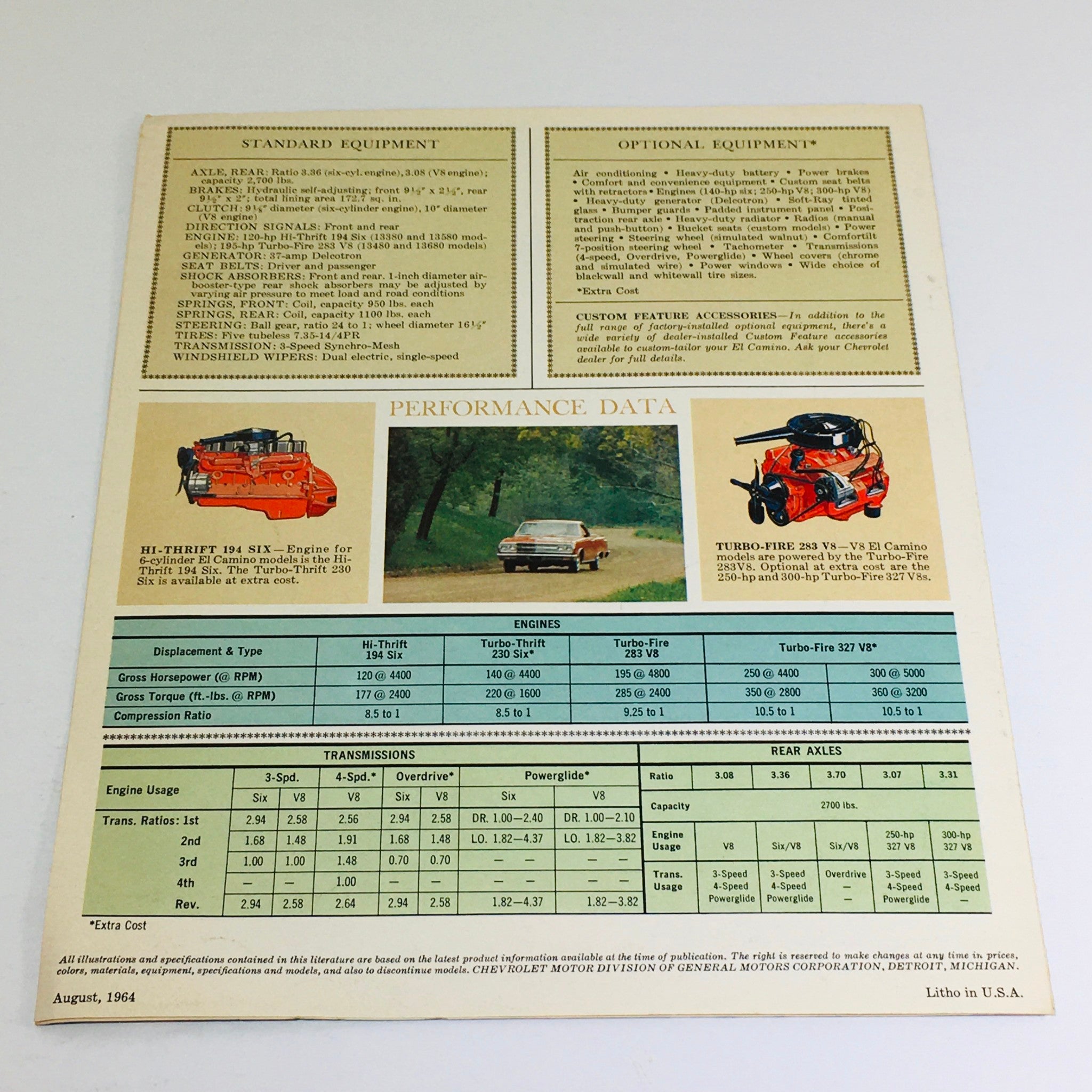 1965 Chevrolet El Camino Specifications Dealership Car Auto Brochure Catalog