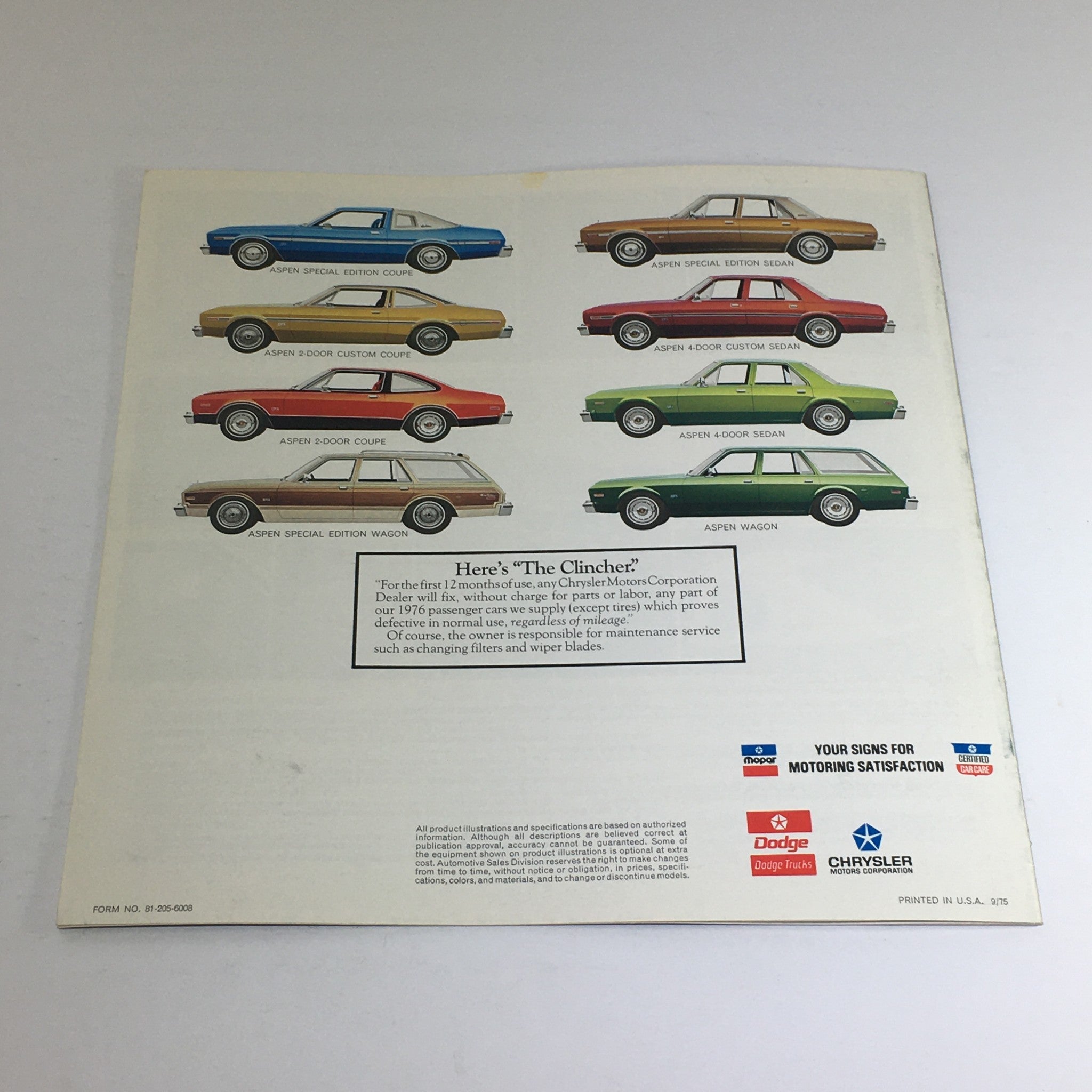 1976 Dodge Aspen Coupes, Sedan, Wagons. Dealership Car Auto Brochure Catalog