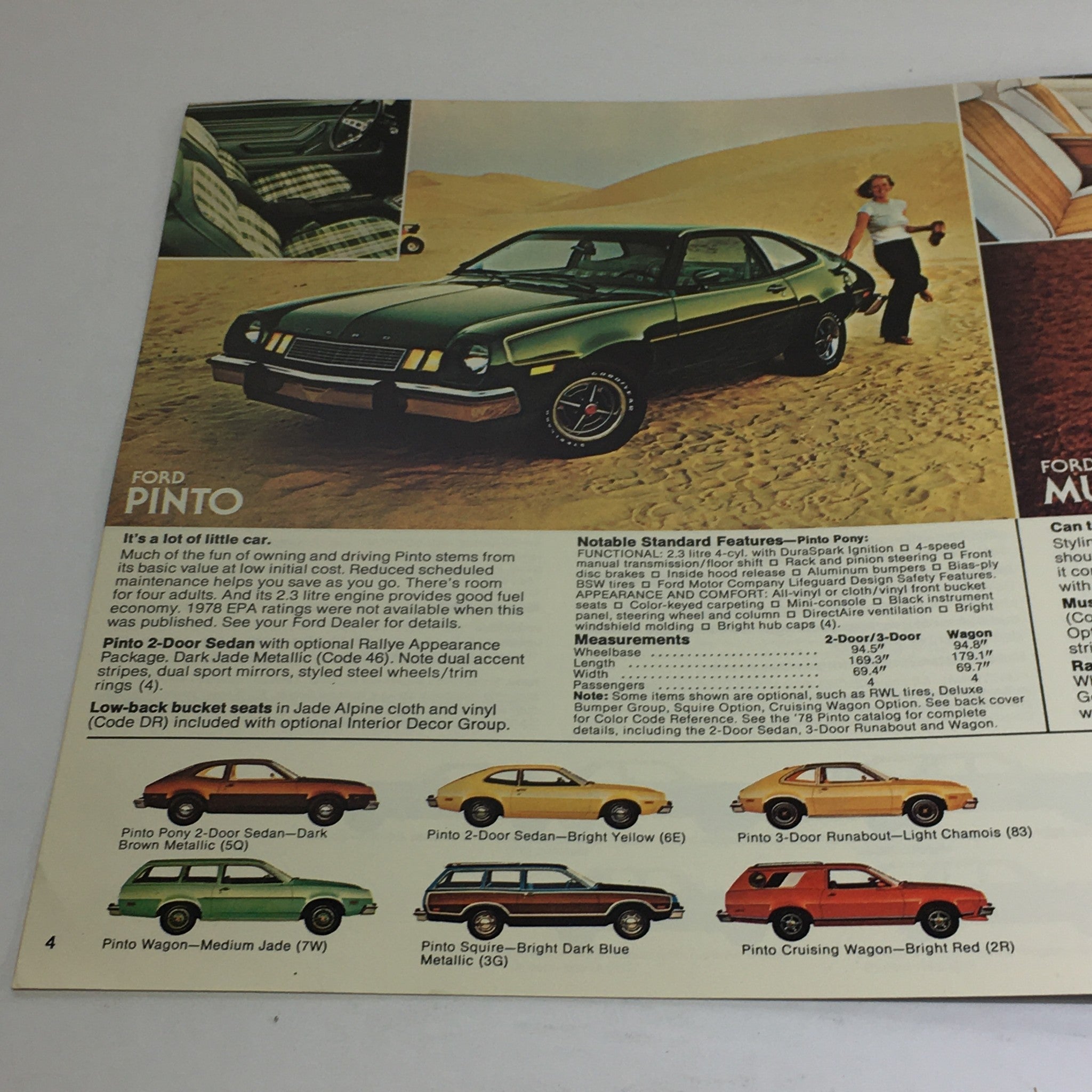 1978 Ford Pinto Fiesta Specifications Dealership Car Auto Brochure Catalog