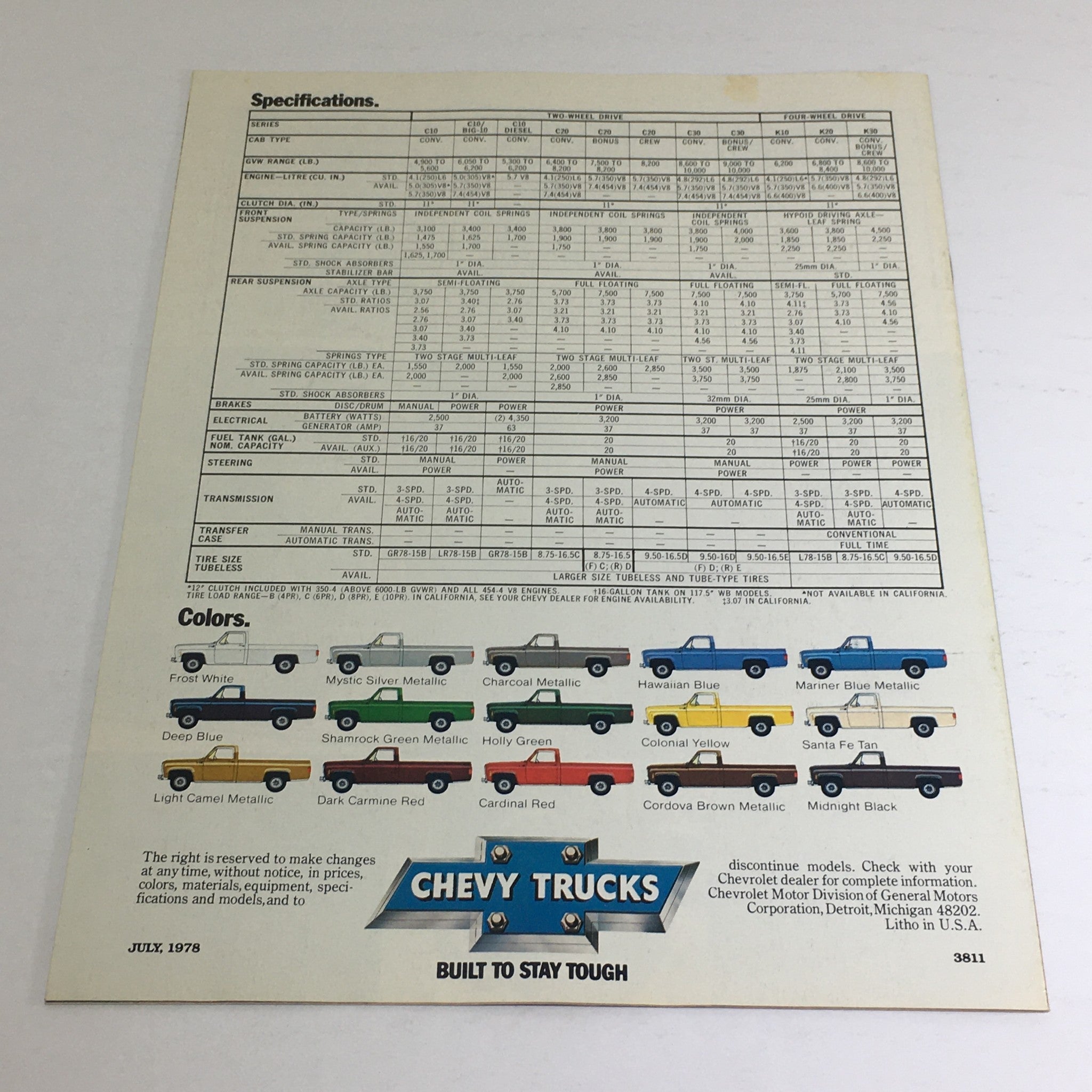 1979 Chevy Pickups Trucks by Chevrolet Dealership Car Auto Brochure Catalog