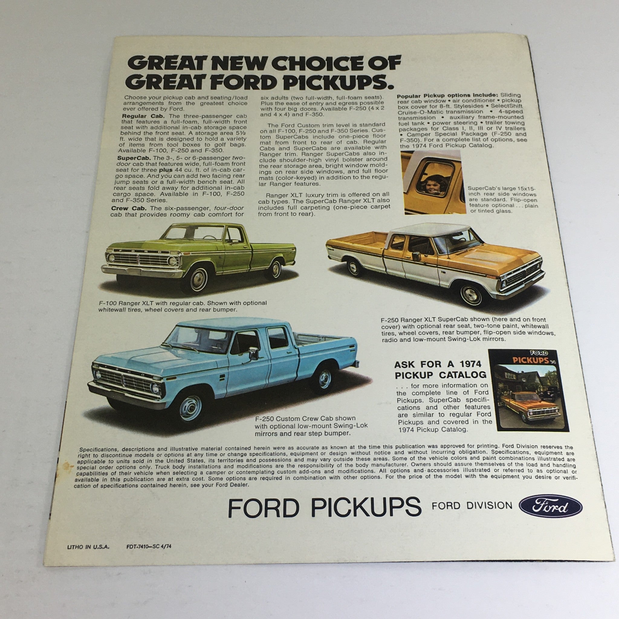 1974 New Ford Supercab Pickups of Choices Dealership Car Auto Brochure Catalog