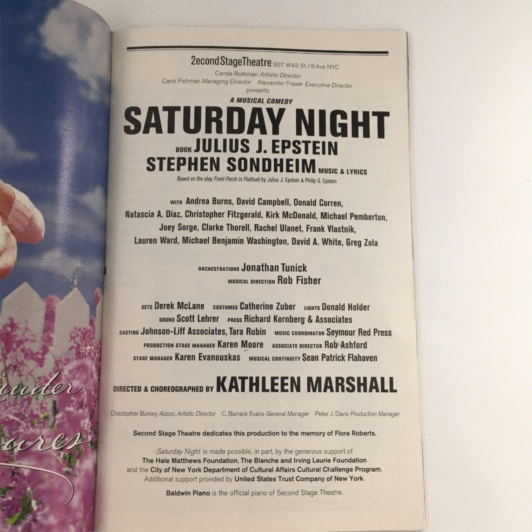 2000 Playbill Saturday Night by Julius Epstein Kathleen Marshall at Second Stage