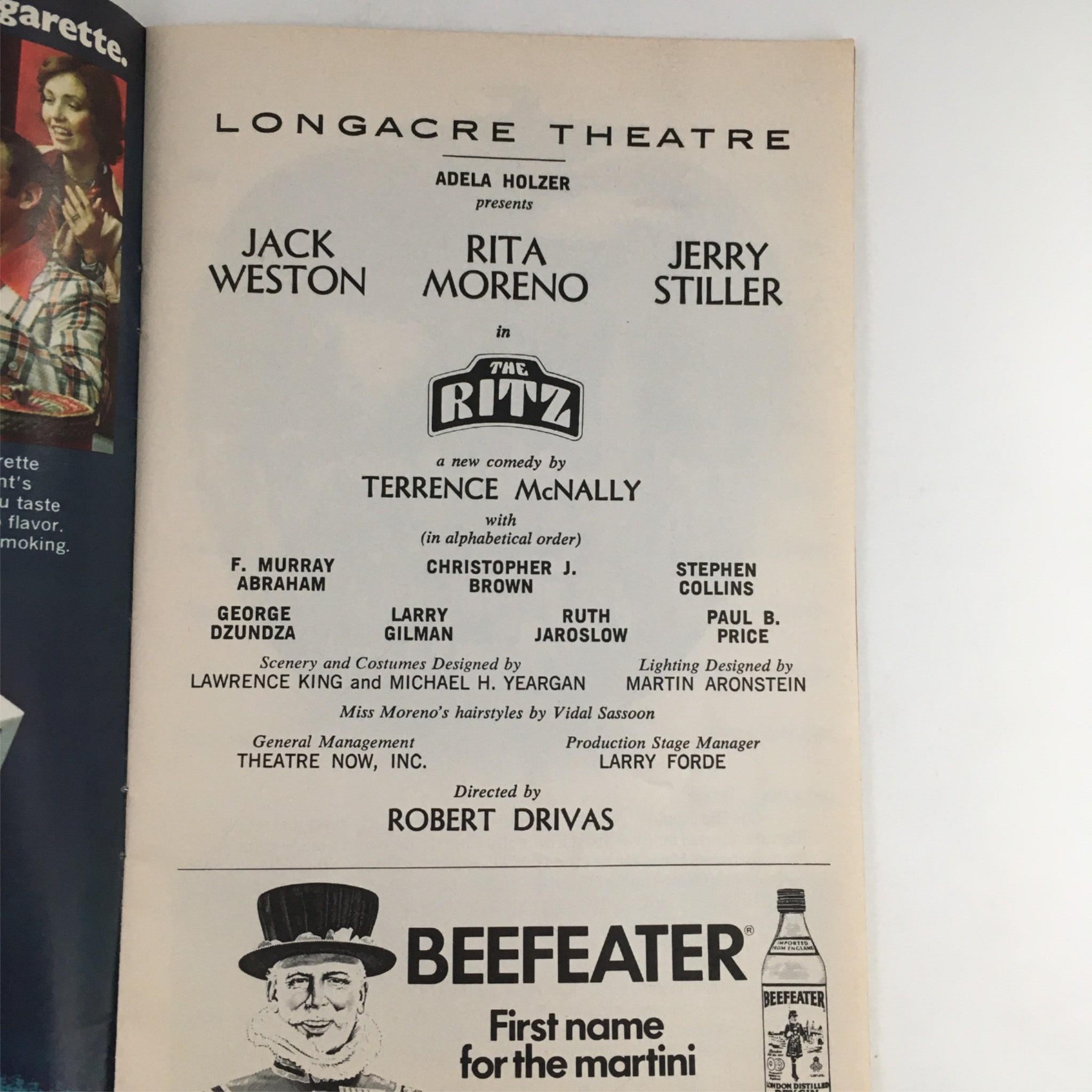 1975 Playbill The Ritz by Terrence McNally, Robert Drivas by Longacre Theatre