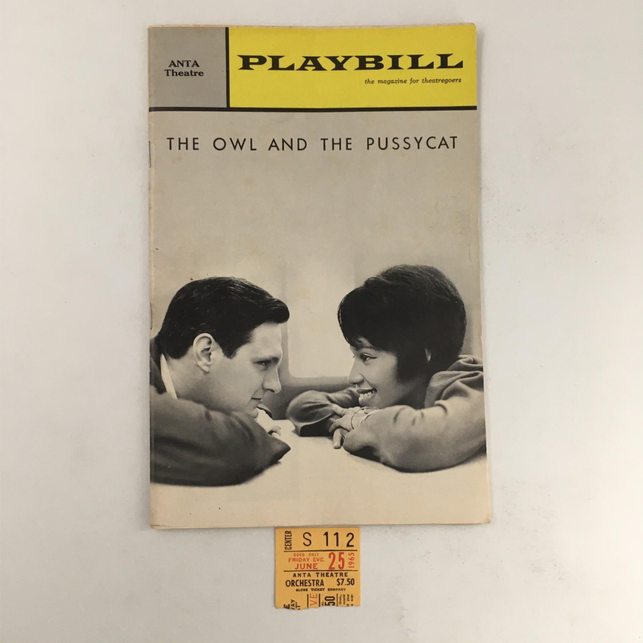 1965 Playbill The Owl And The Pussycat by Arthur Storch Anta Theatre w/ Tickets