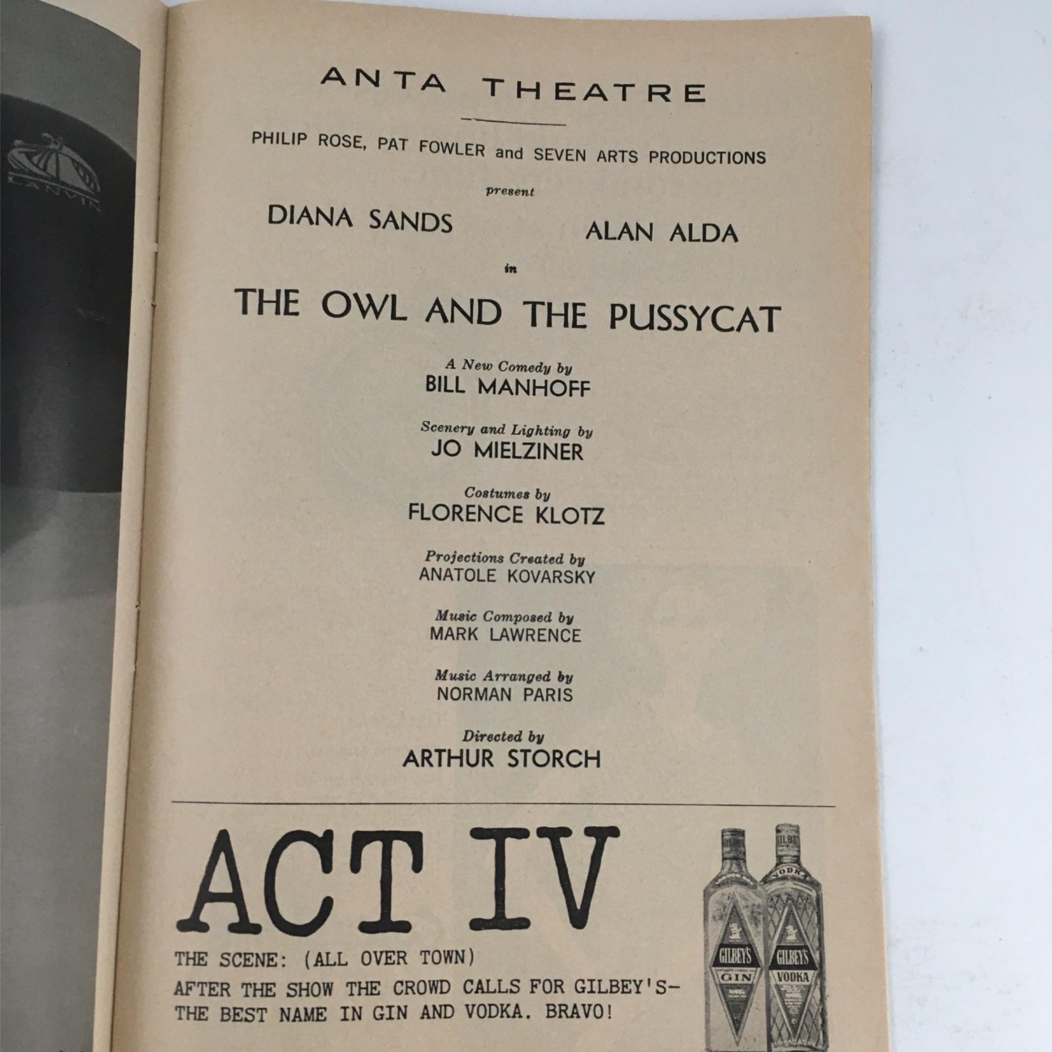 1965 Playbill The Owl And The Pussycat by Arthur Storch Anta Theatre w/ Tickets