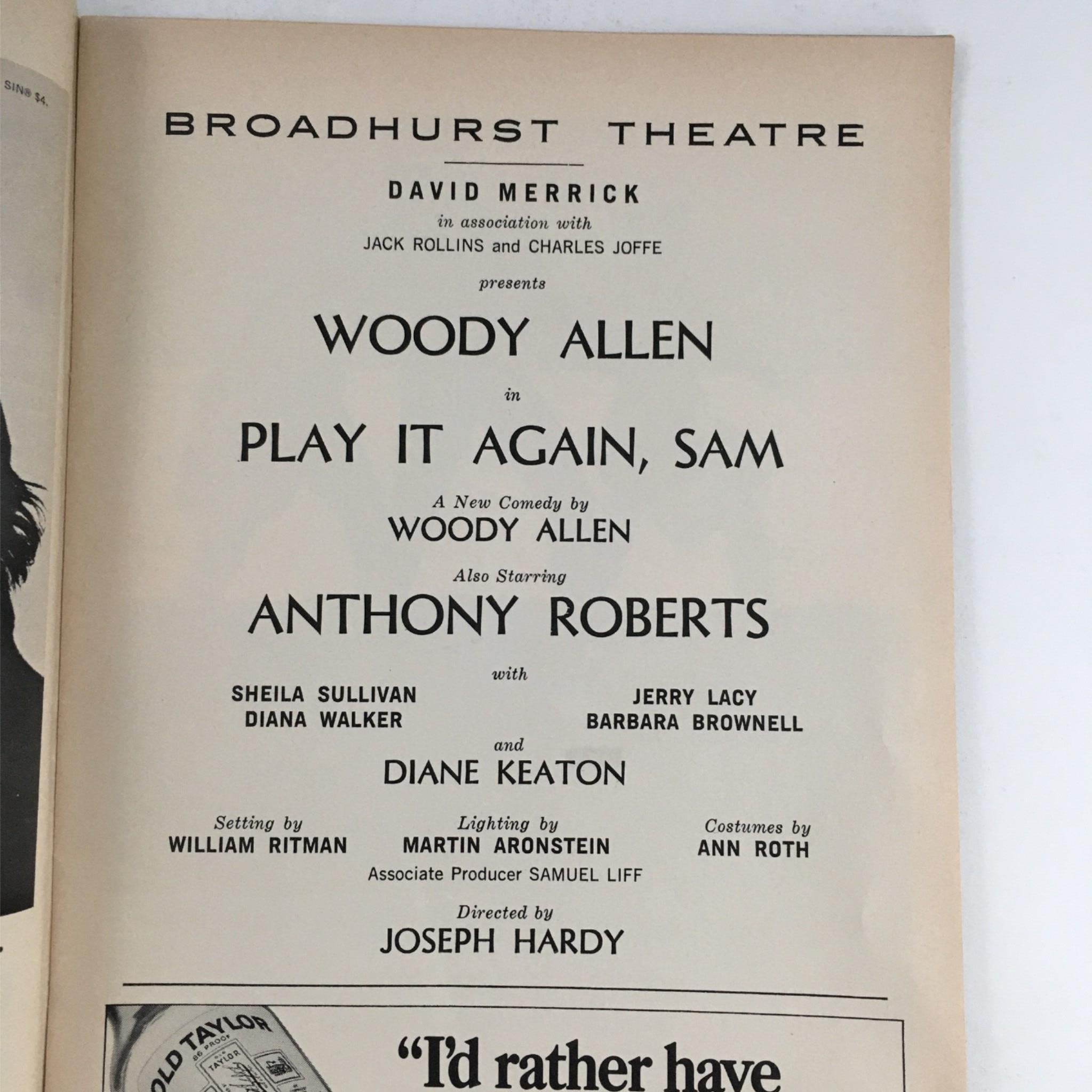 1969 Playbill Play It Again, Sam by Woody Allen, Joseph Hardy at Broadhurst