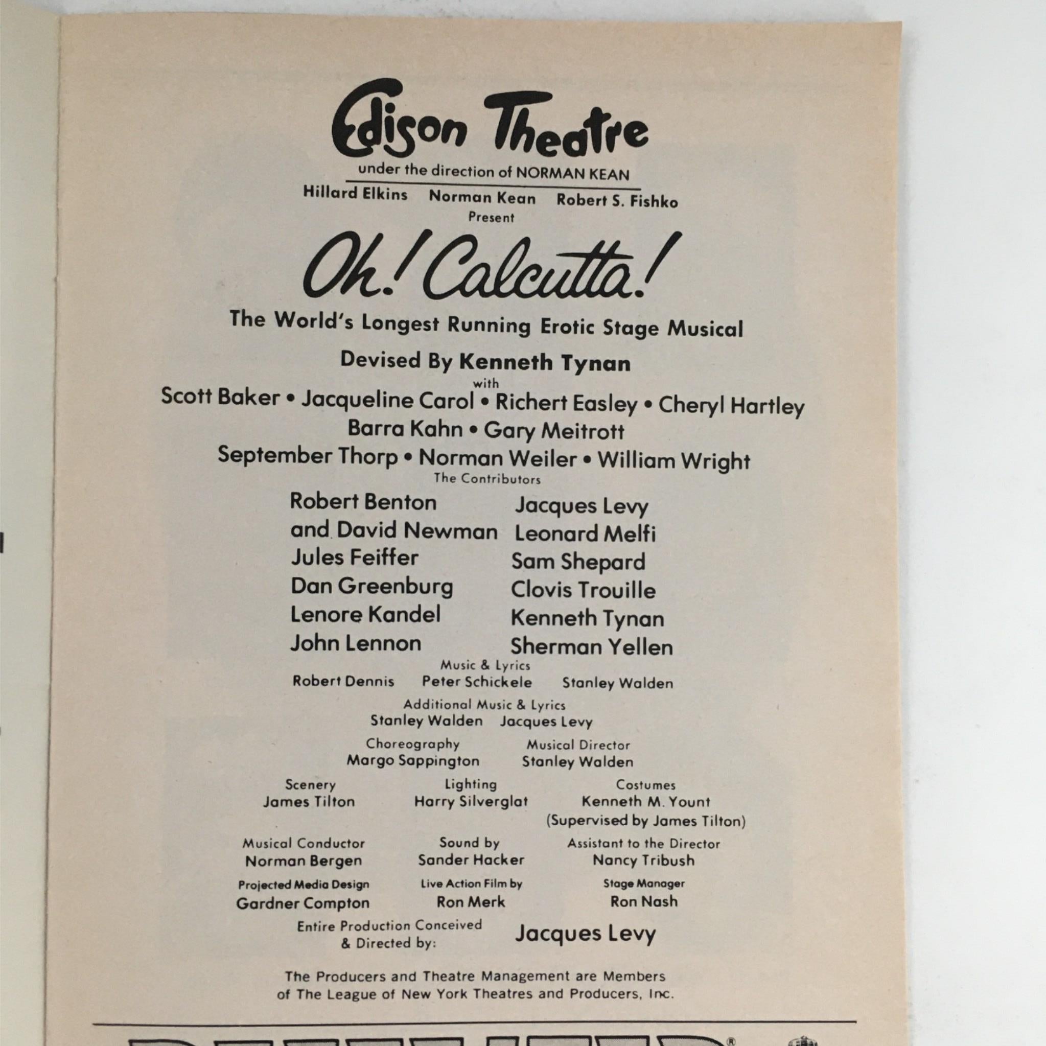 1980 Playbill Oh! Calcutta! by Kenneth Tynan, Jacques Levy at Edison Theatre