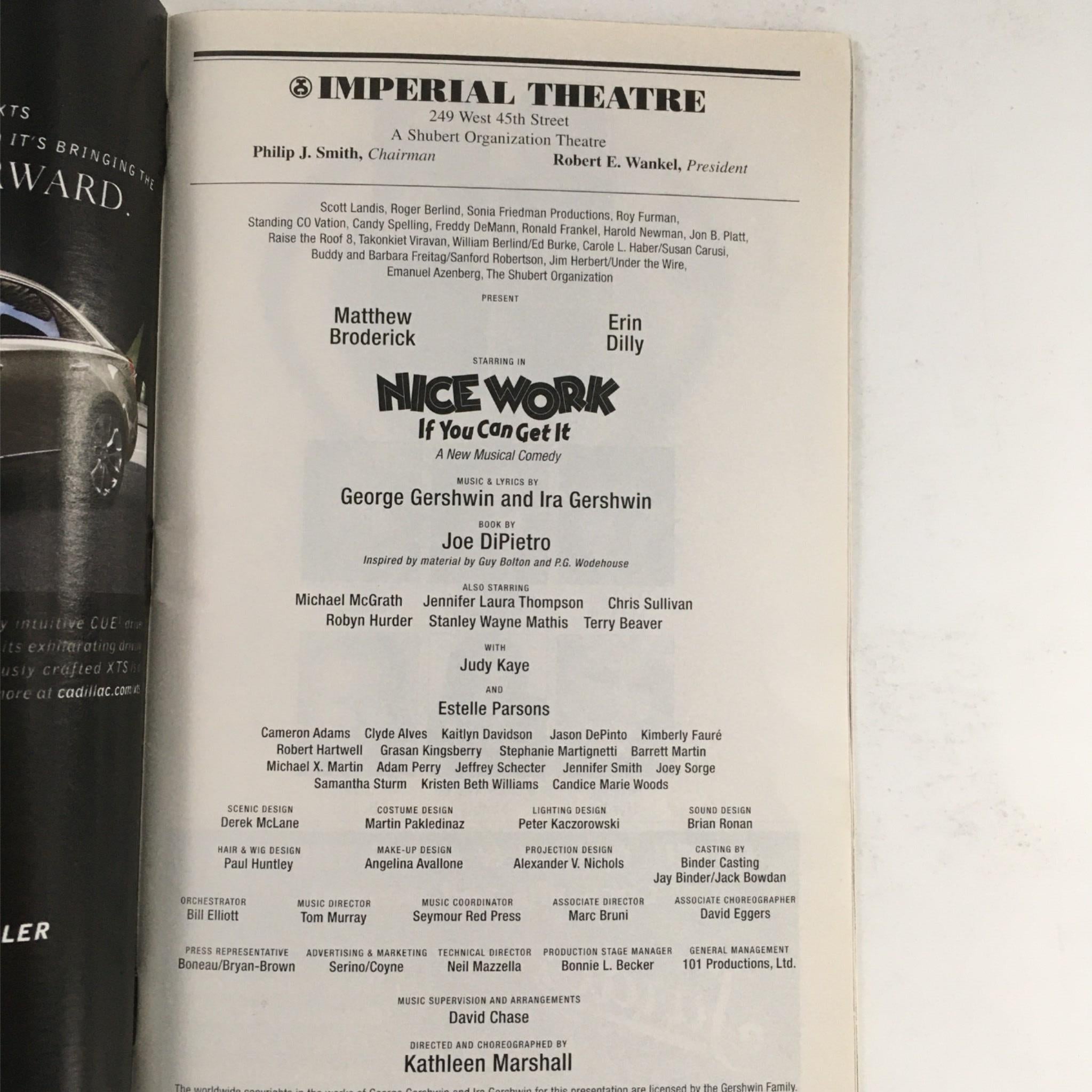 2012 Playbill Nice Work If You Can Get It by Joe DiPietro at Imperial Theatre