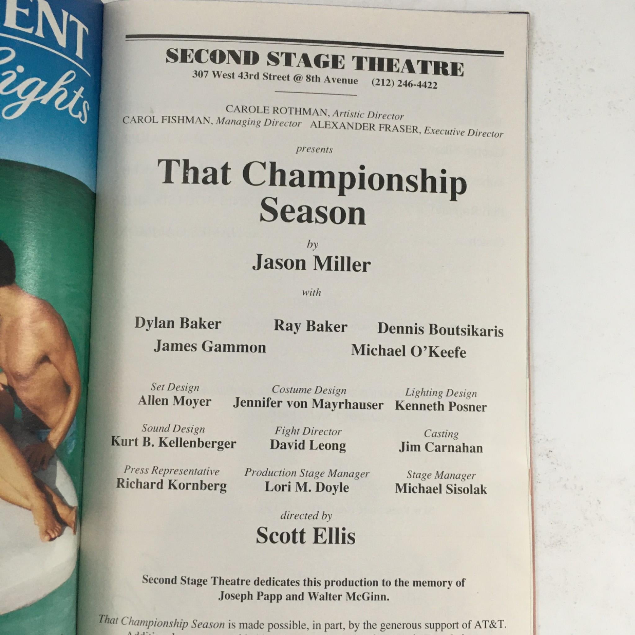 1999 Playbill That Championship Season by Jason Miller at Second Stage Theatre