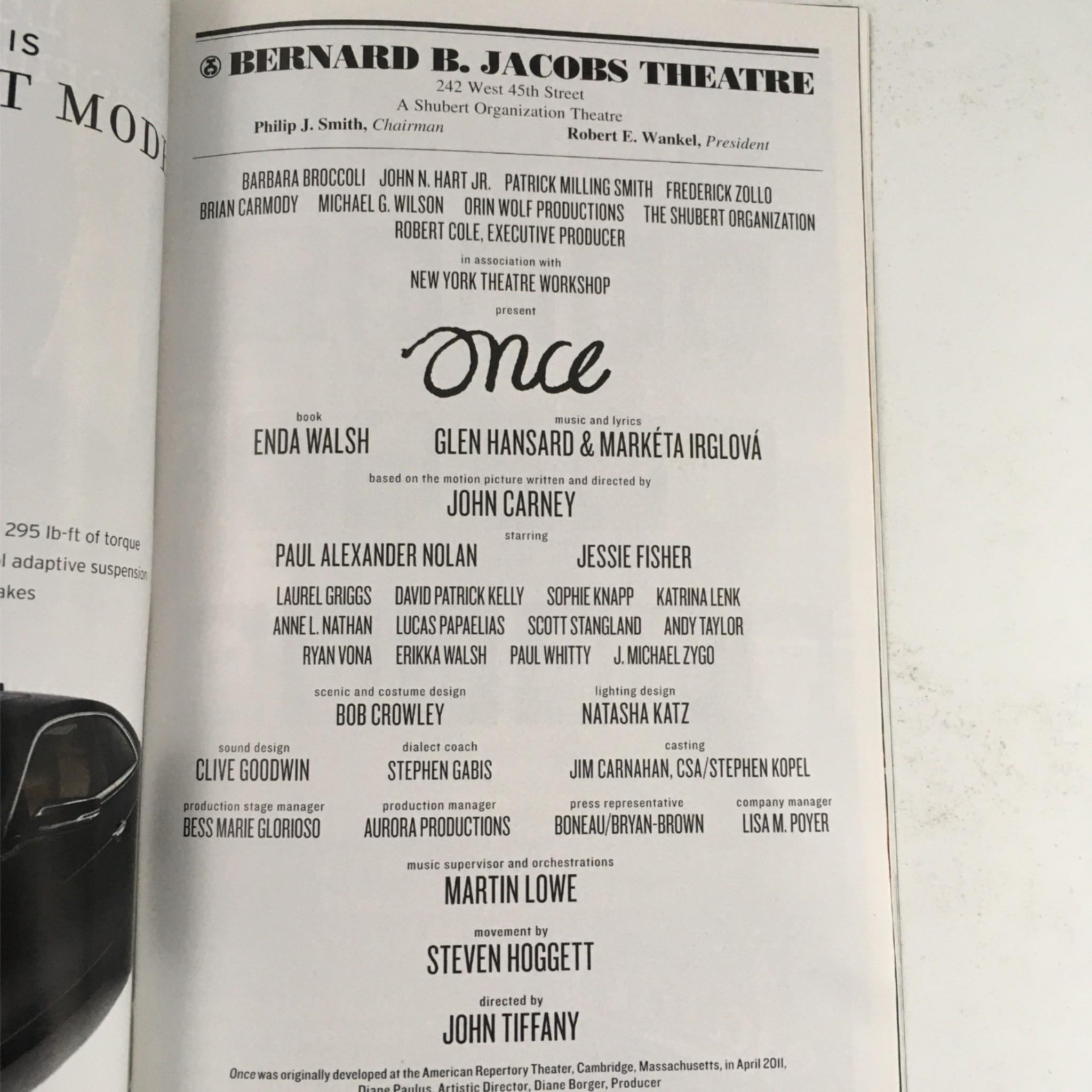 2014 Playbill Once by John Carney, John Tiffany at Bernard Jacobs Theatre