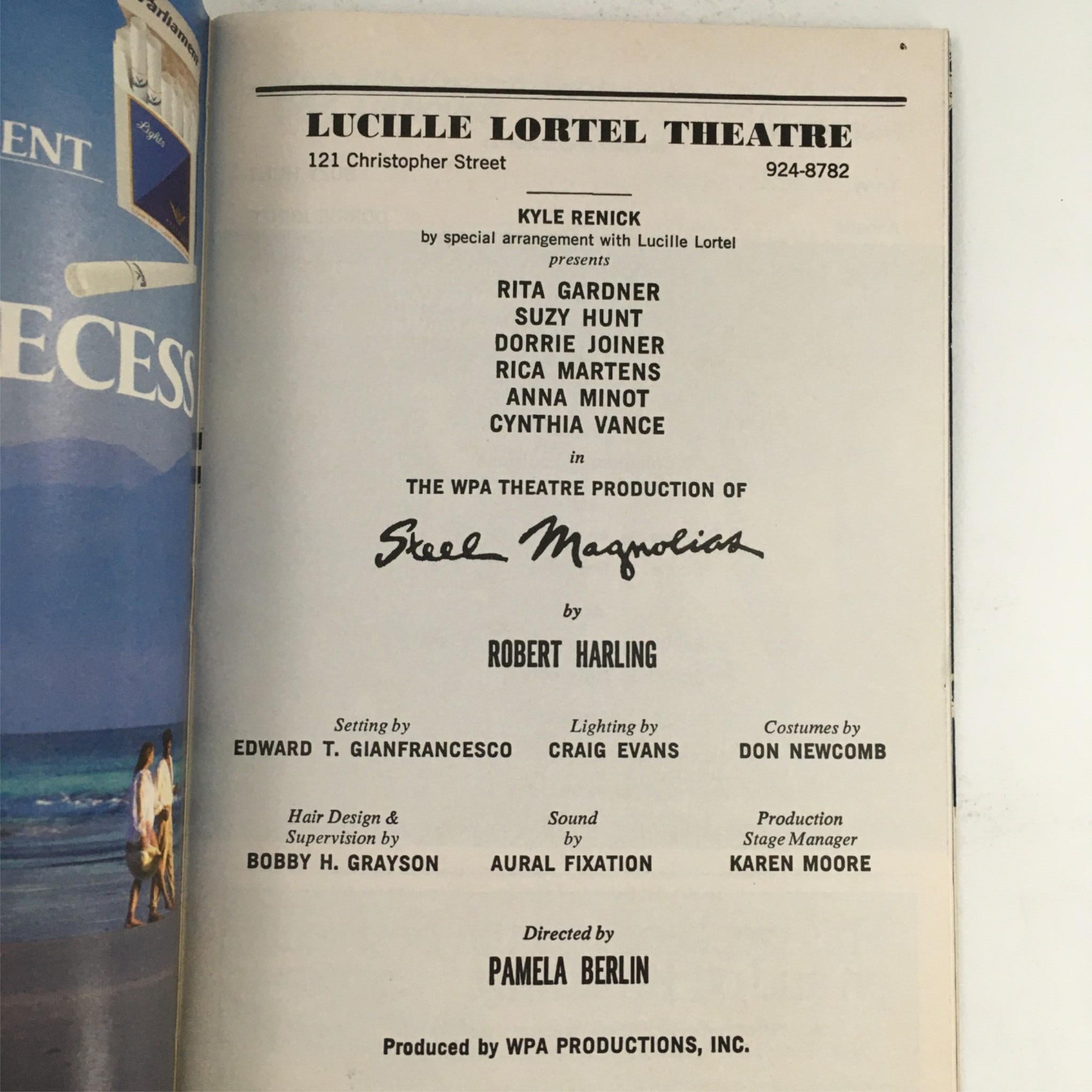 1989 Playbill Steel Magnolias by Robert Harling, Pamela Berlin at Lucille Lortel