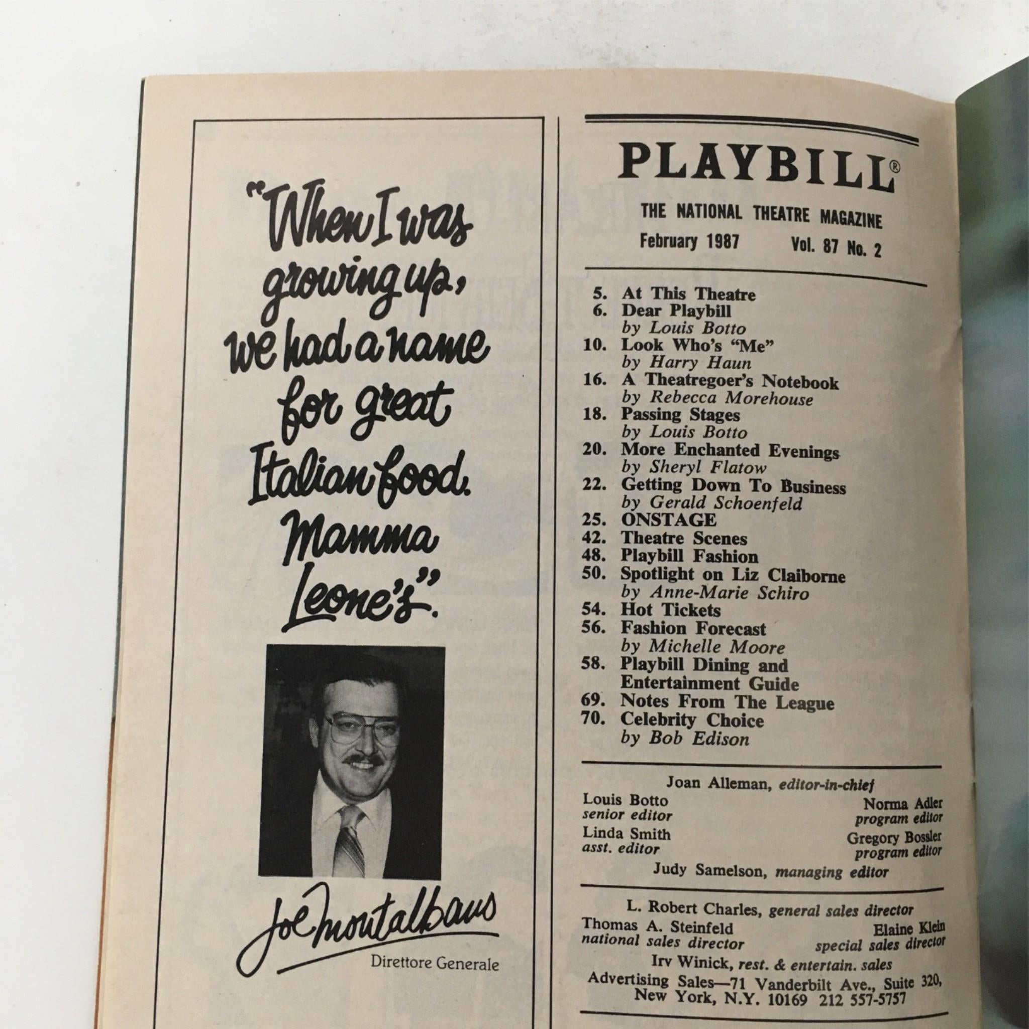 1987 Playbill Social Security by Andrew Bergman, Mike Nichols at Ethel Barrymore