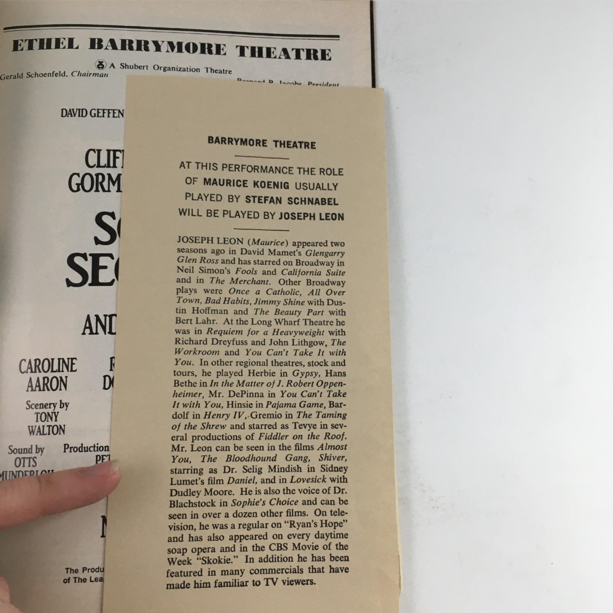 1987 Playbill Social Security by Andrew Bergman, Mike Nichols at Ethel Barrymore