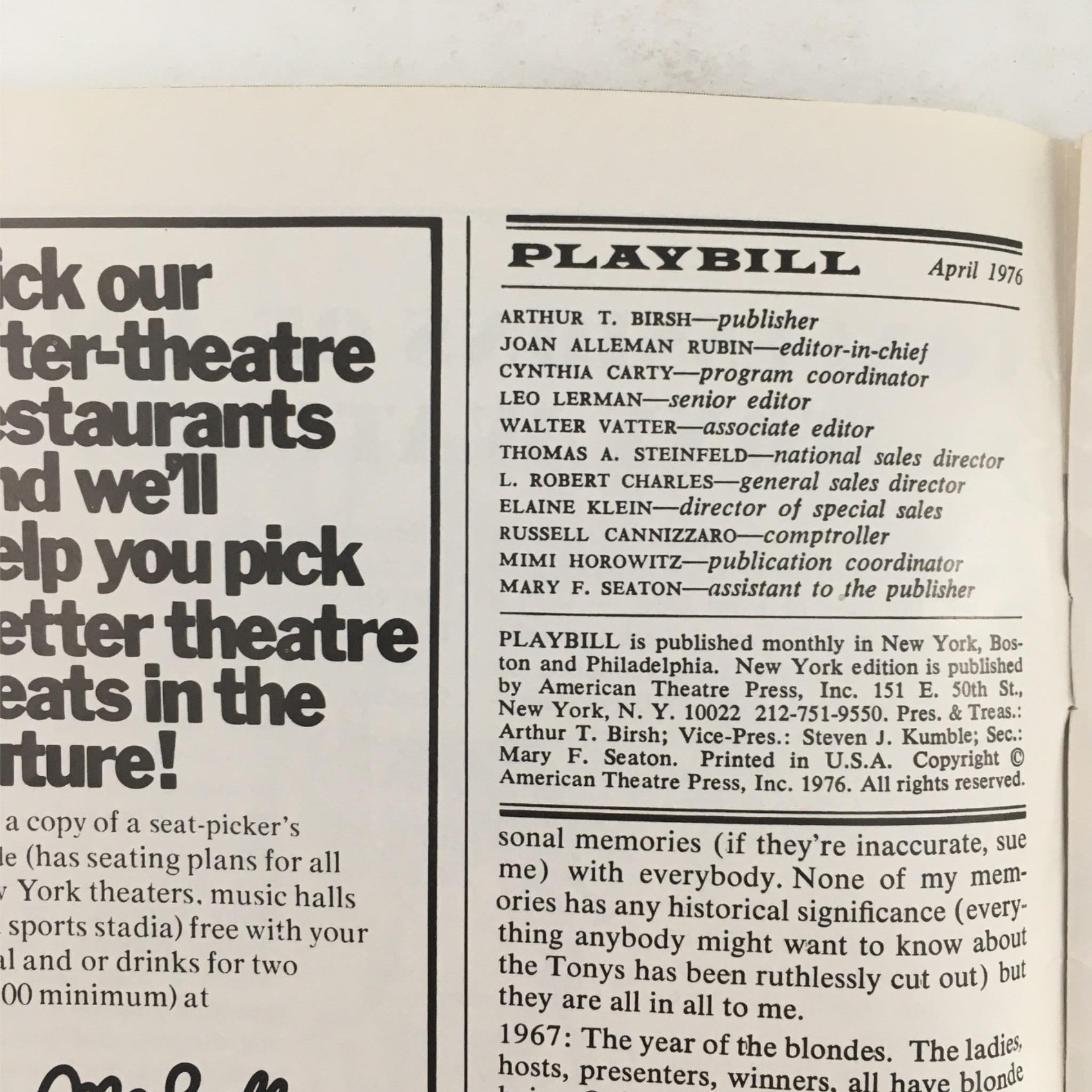 1976 Playbill Chicago by Bob Fosse, Martin Richards, Forty-Sixth Street Theatre