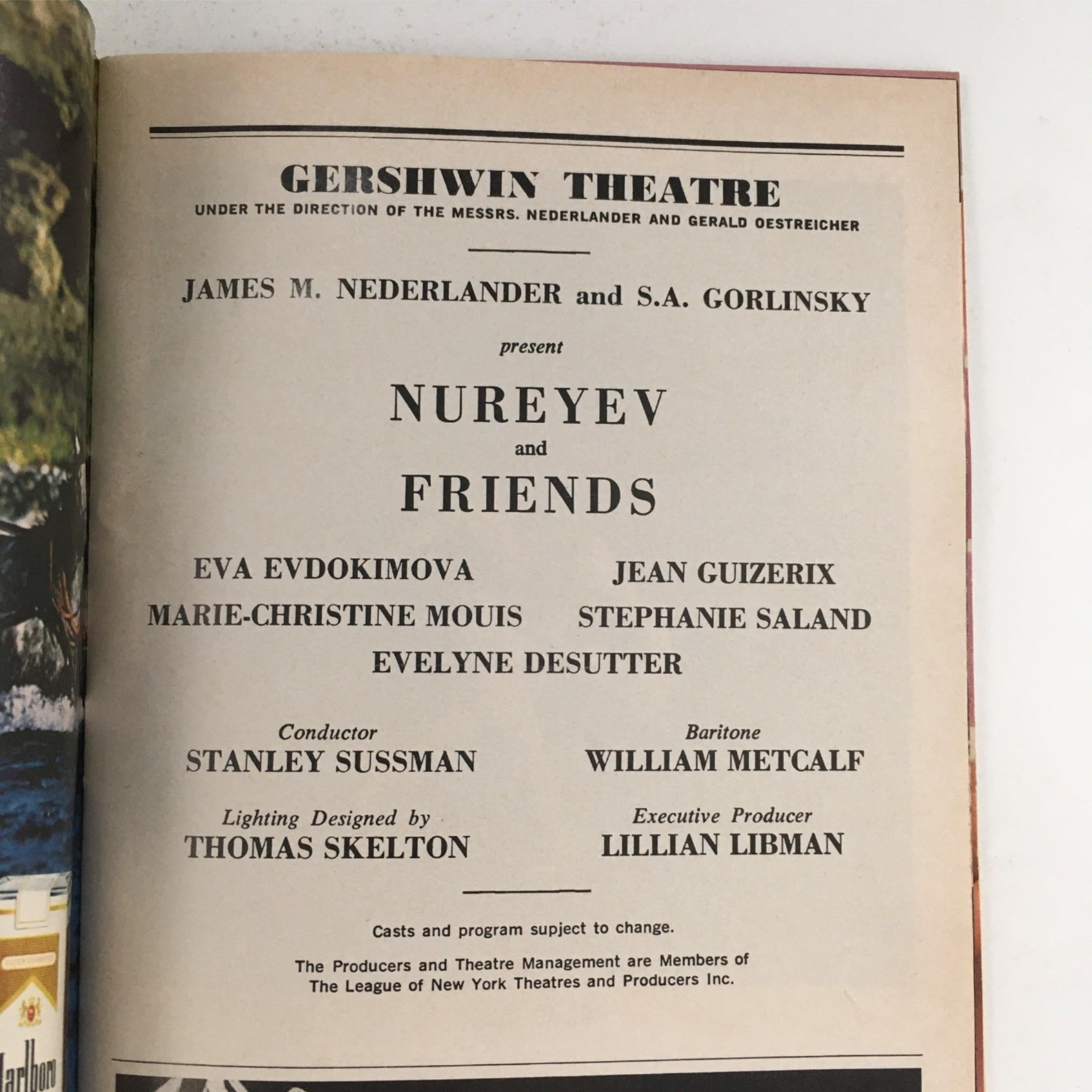 1984 Playbill Nureyev and Friends by James Nederlander at Gershwin Theatre