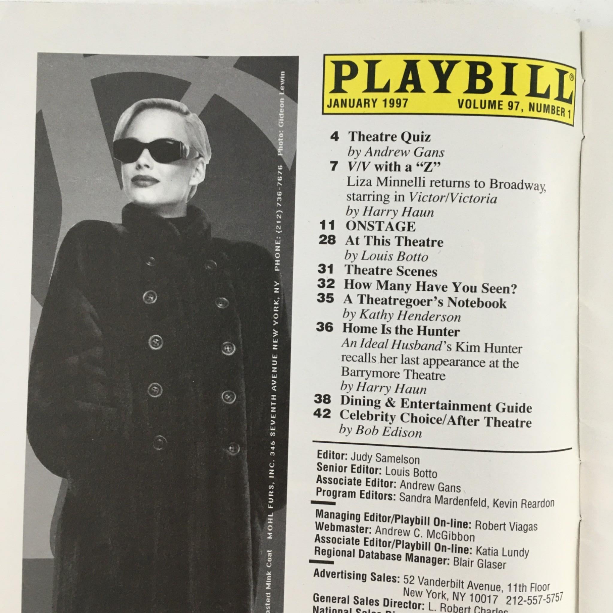 1997 Playbill Victor/Victoria by Blake Edwards, Rob Marshall at Marquis Theatre