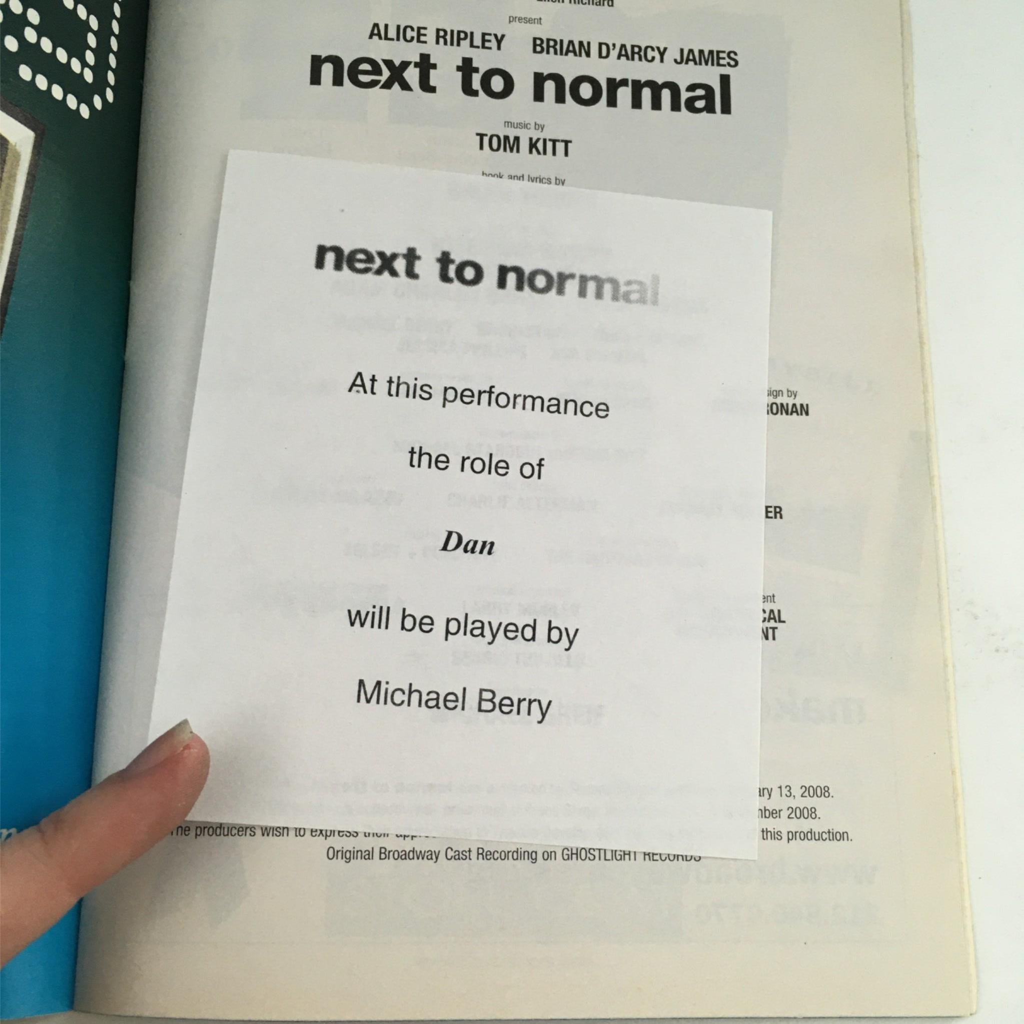 2010 Playbill Next To Normal by Brian Yorkey, Michael Greif at Booth Theatre