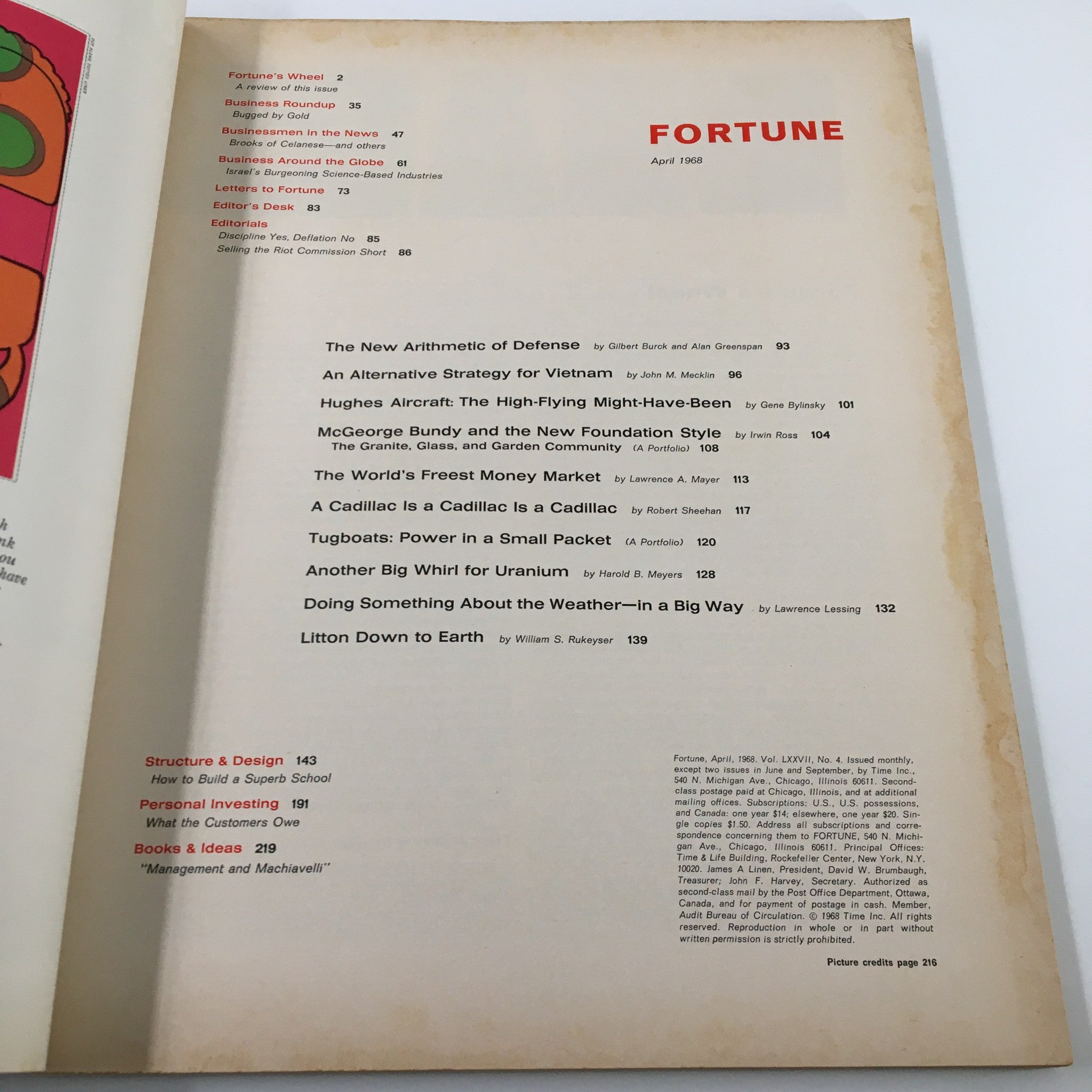 VTG Fortune Magazine April 1968 Hughes Aircraft & The Economy at War No Label