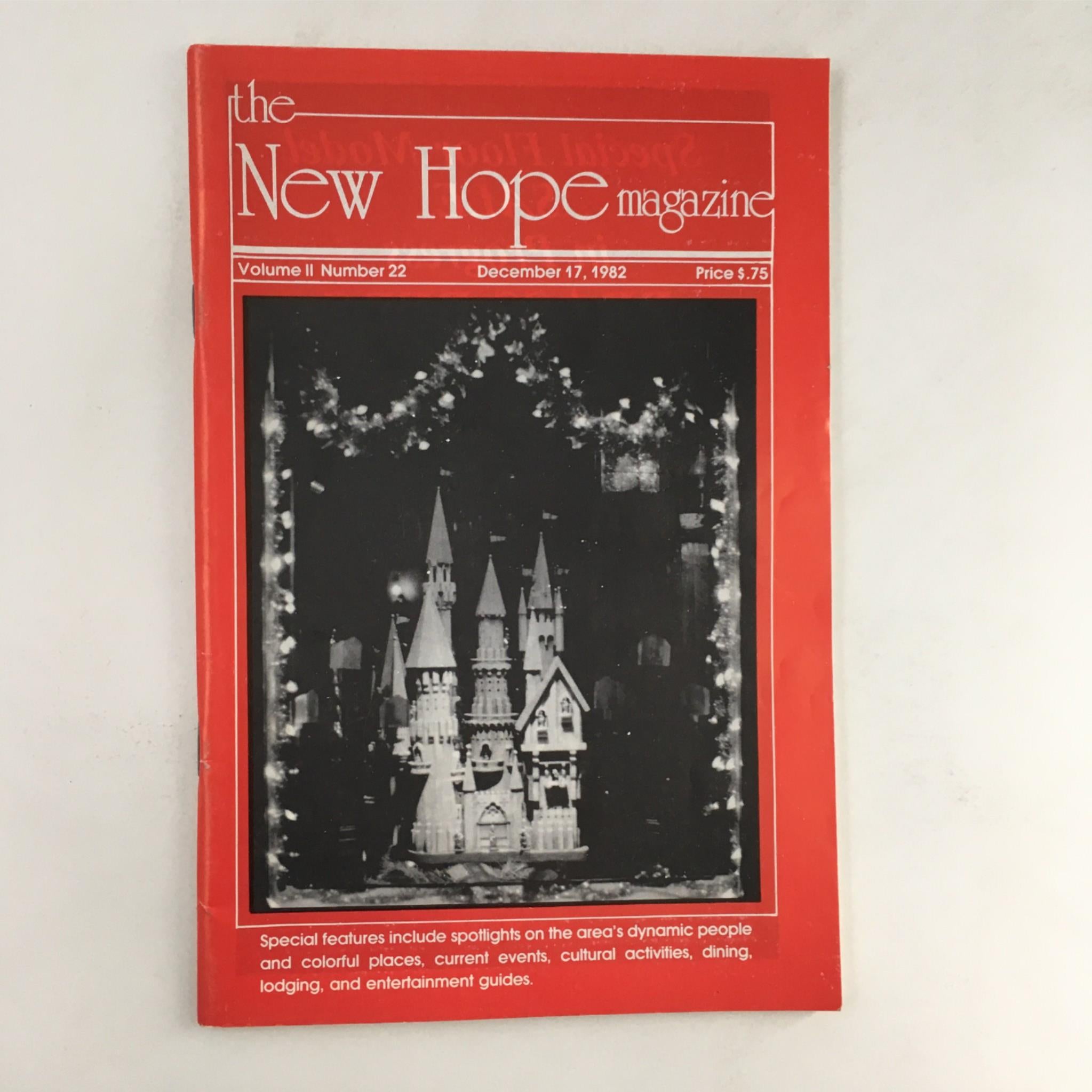 Cover of The New Hope Magazine December 17, 1982 Volume II Number 22 featuring a colorful design and a photo of a miniature replica of Bavarian Castle.