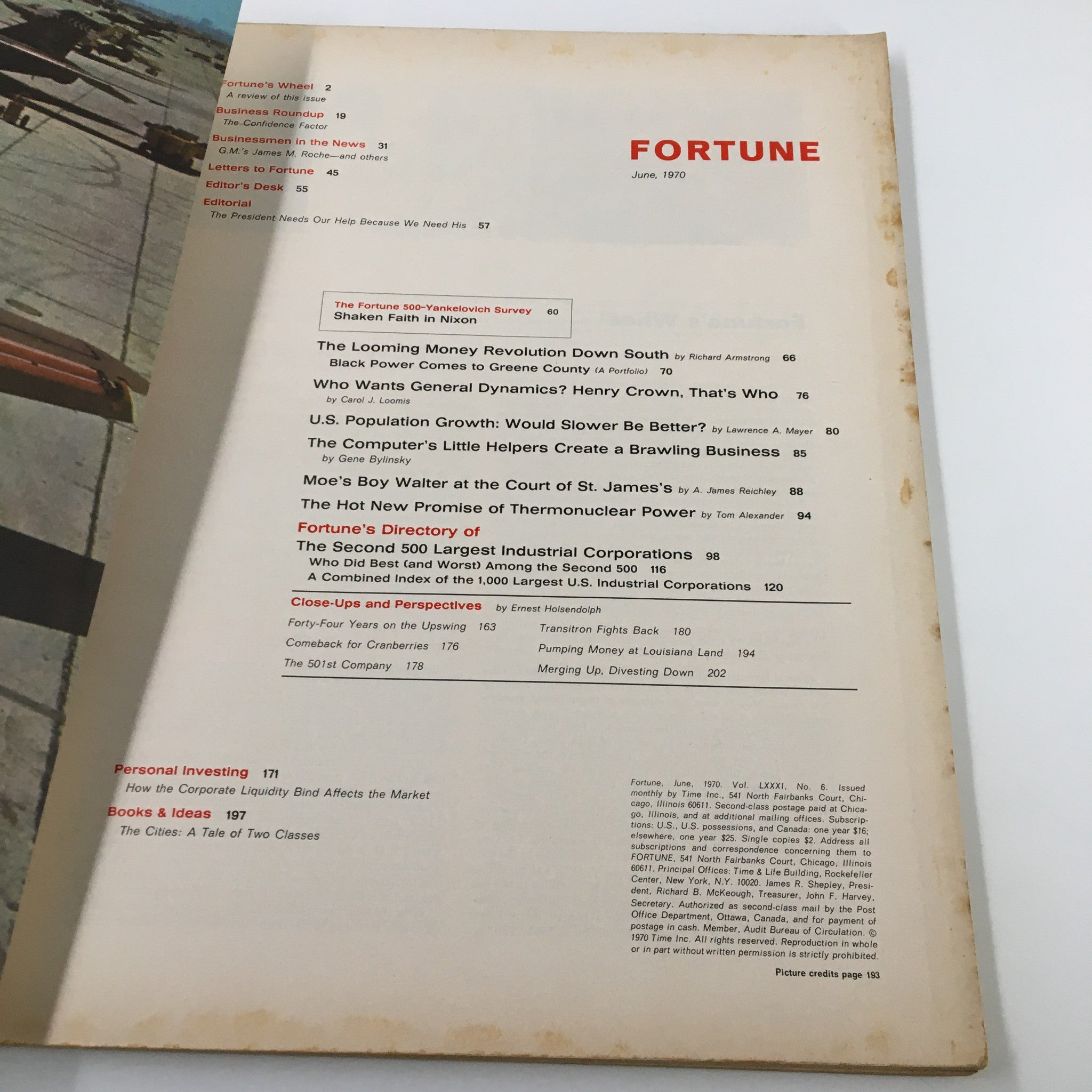 VTG Fortune Magazine June 1970 The Battle for General Dynamics No Label