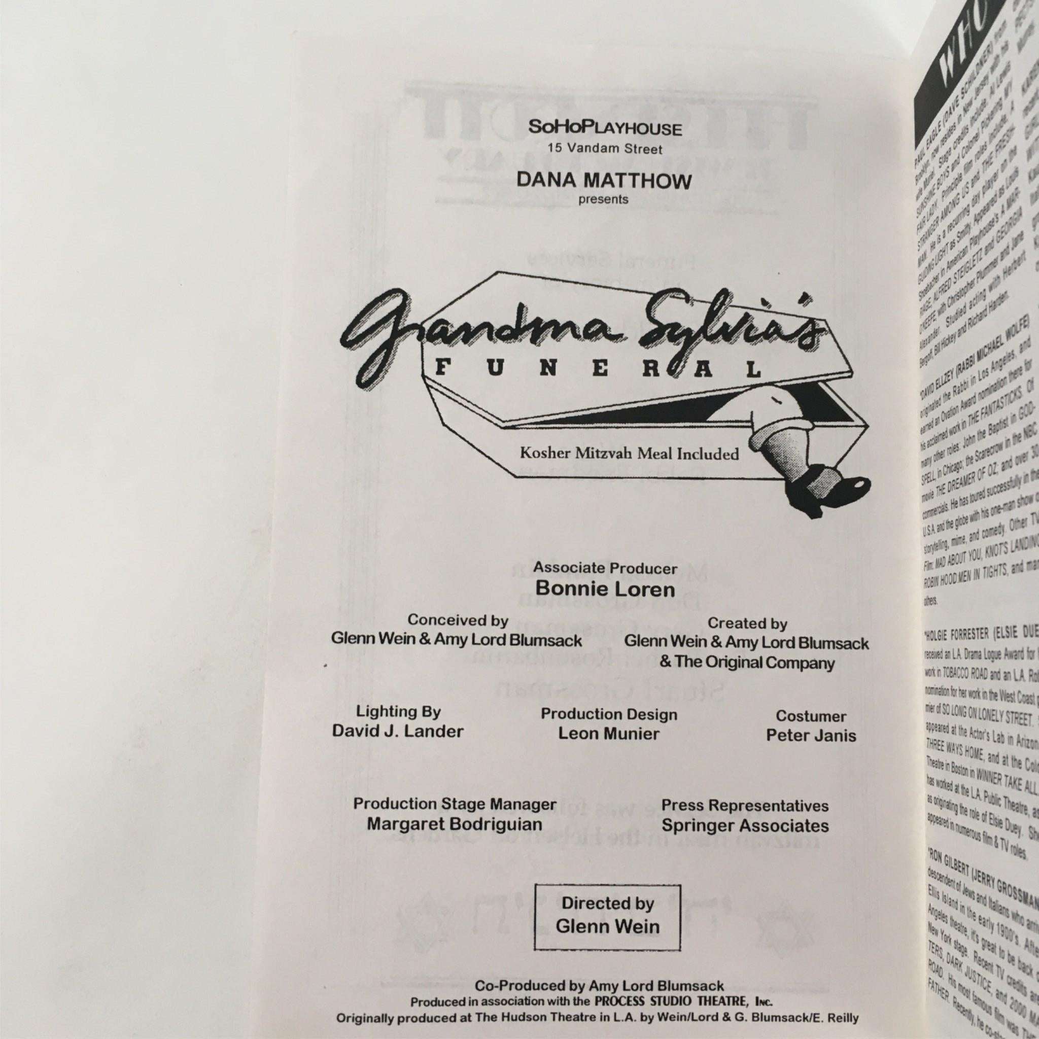 1995 Grandma Sylvia's Funeral by Dana Matthow, Glenn Wein at SoHo Playhouse