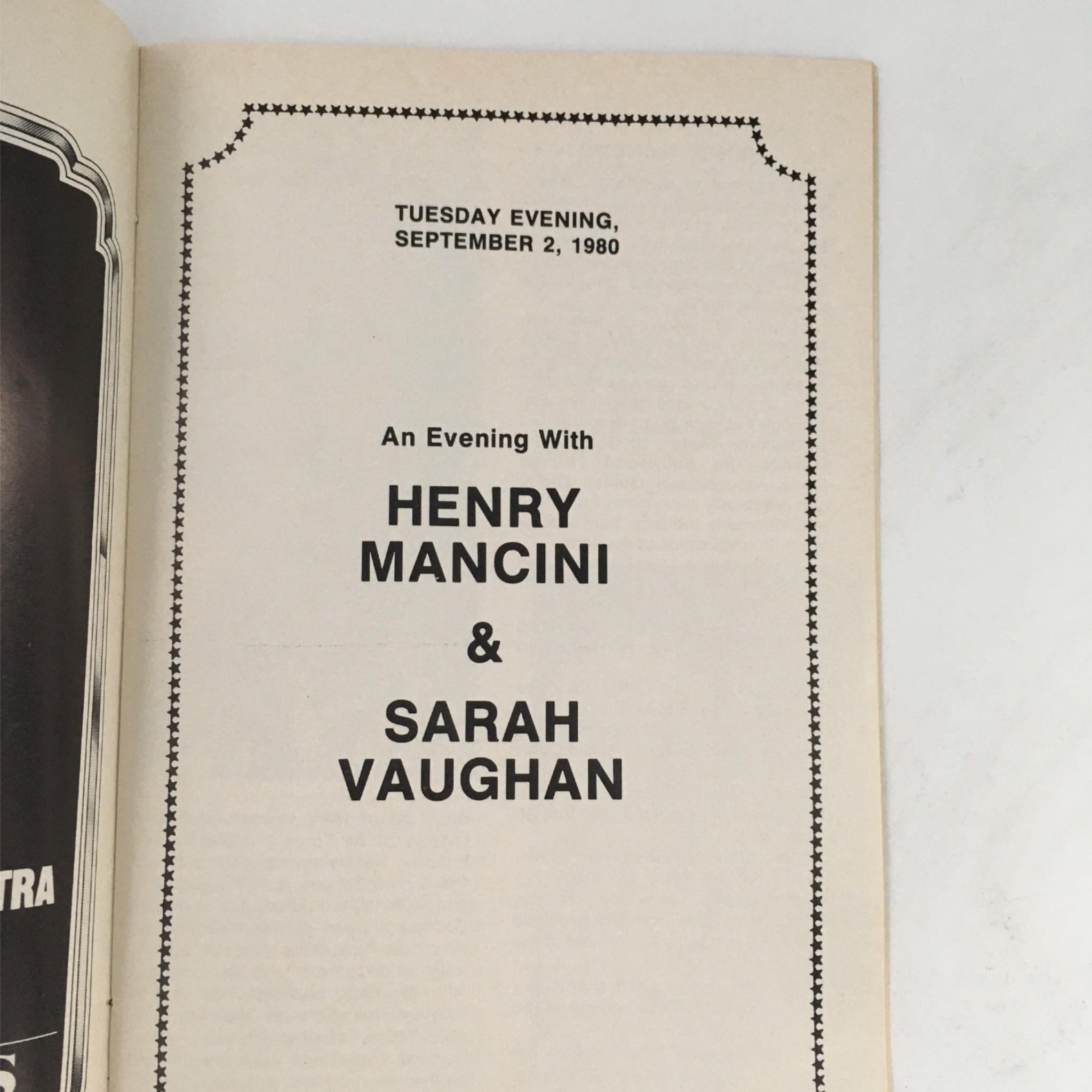 1980 An Evening with Henry Mancini & Sarah Vaughan at Garden State Arts Theatre