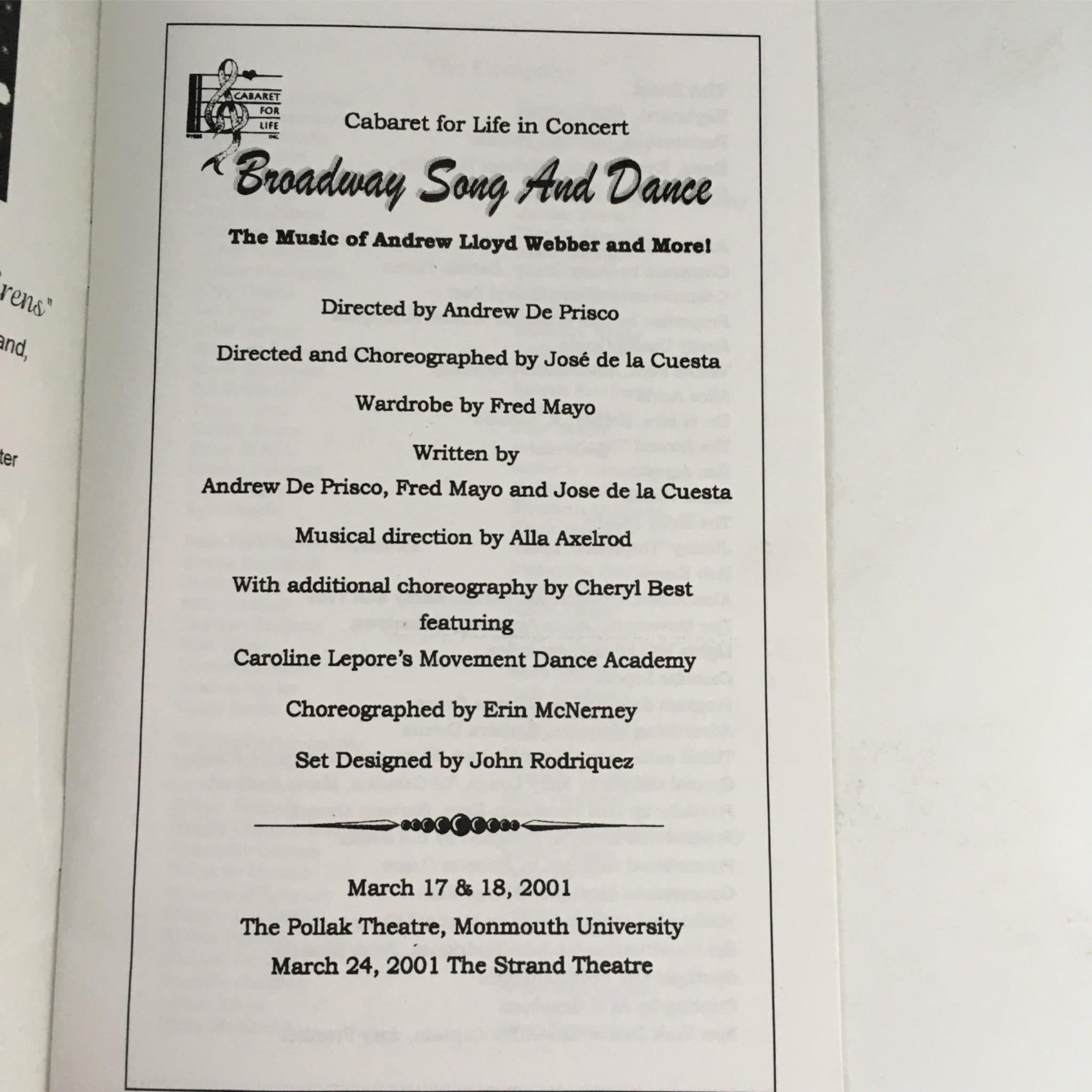 2001 Broadway Song And Dance by Andrew Lloyd Webber & Morel, Cabaret For Life VG