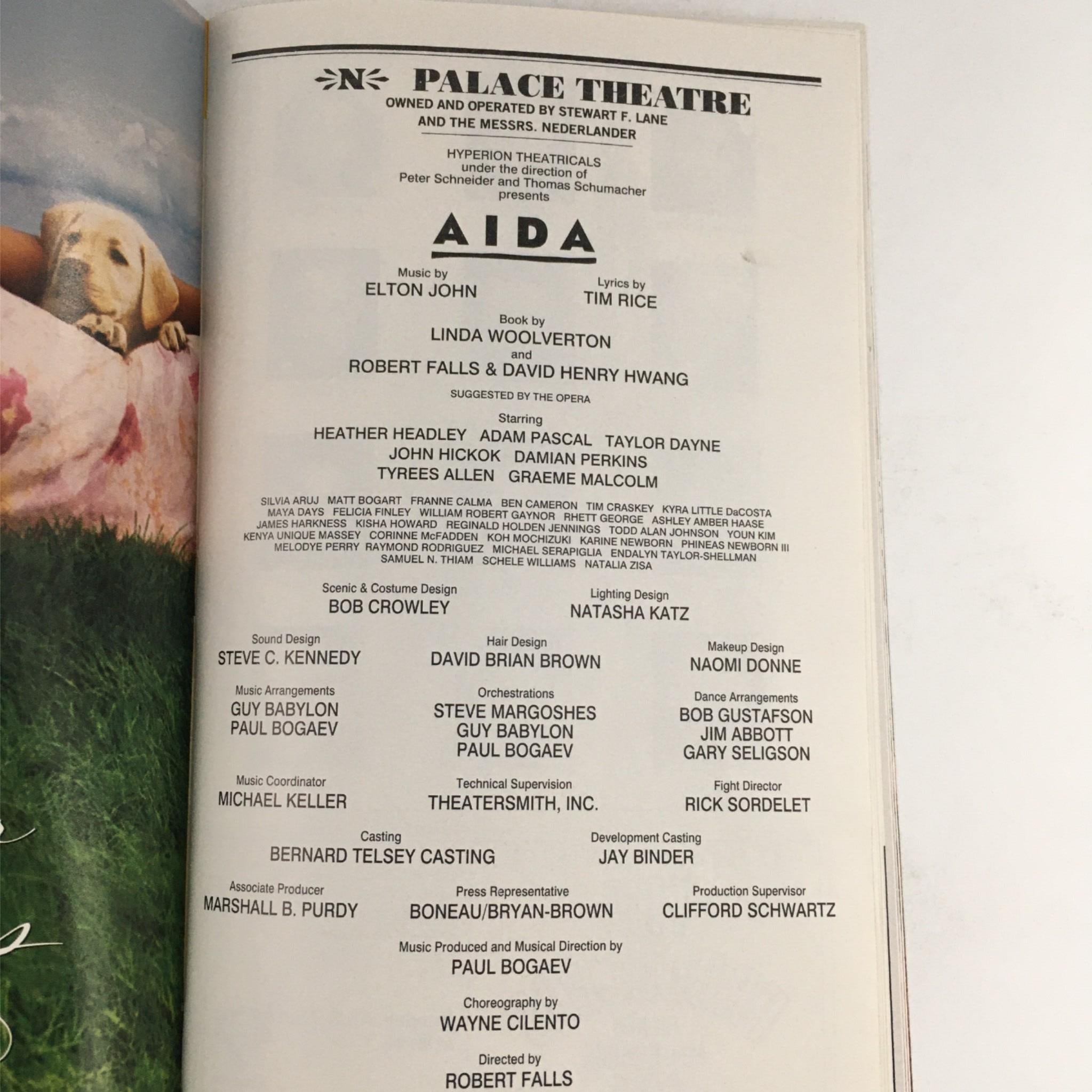 2001 Playbill Aida by Robert Falls, Wayne Cilento at Palace Theatre VG