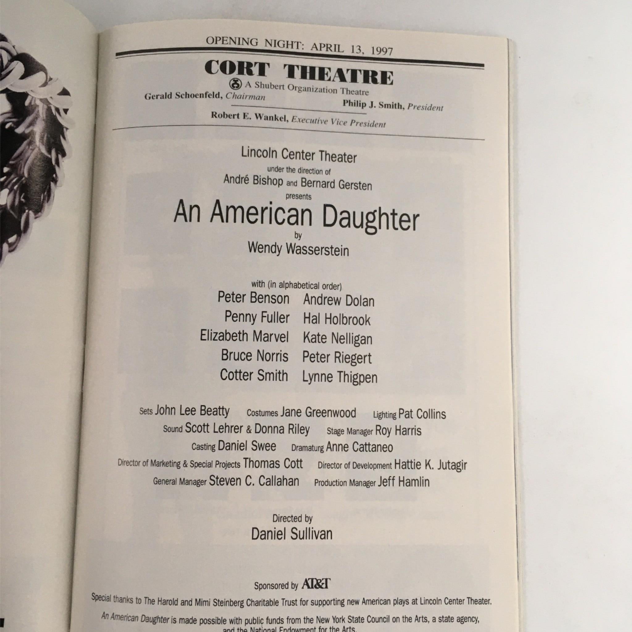 1997 Playbill An American Daughter by Wendy Wasserstein at Cort Theatre VG