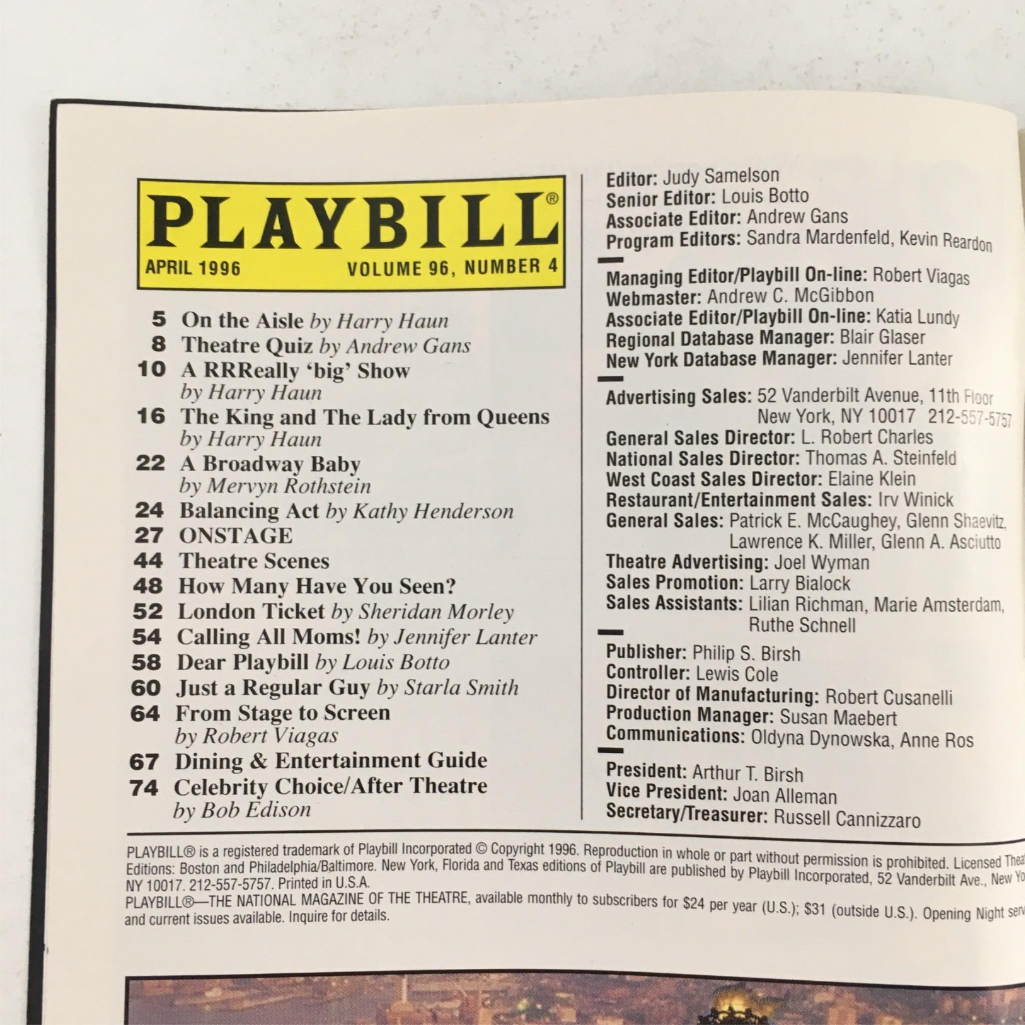 1996 Playbill After-Play Authograped by Anne Meara, David Saint Theatre Four VG