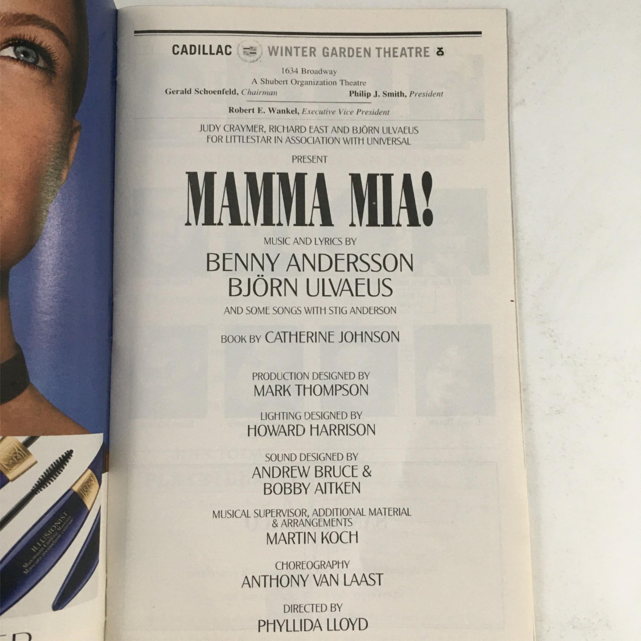 2002 Playbill Mamma Mia! by Phyllida Lloyd at Cadillac Winter Garden Theatre