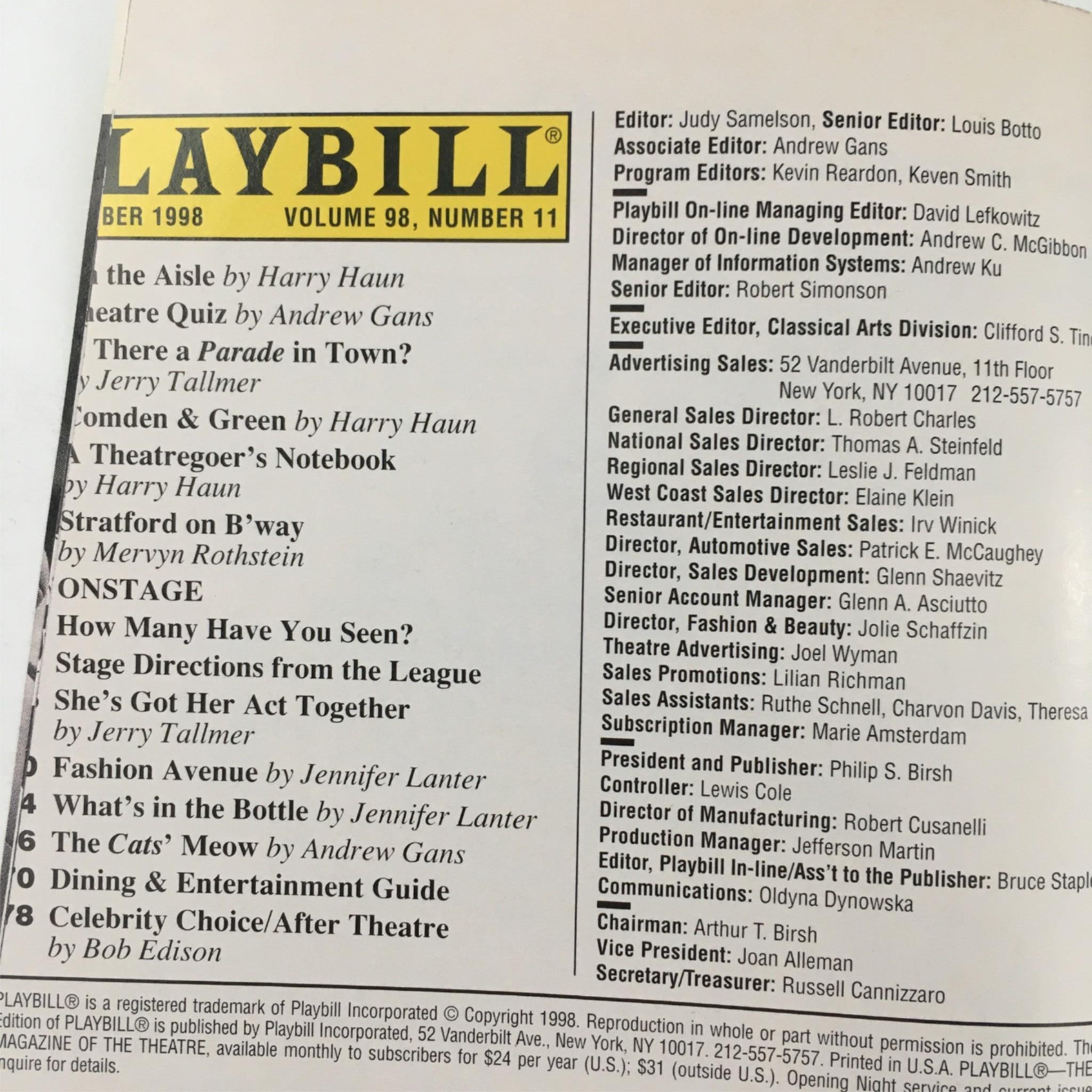 1998 Playbill I'm Still Here Damn It! by Sandra Bernhard Arielle Tepper