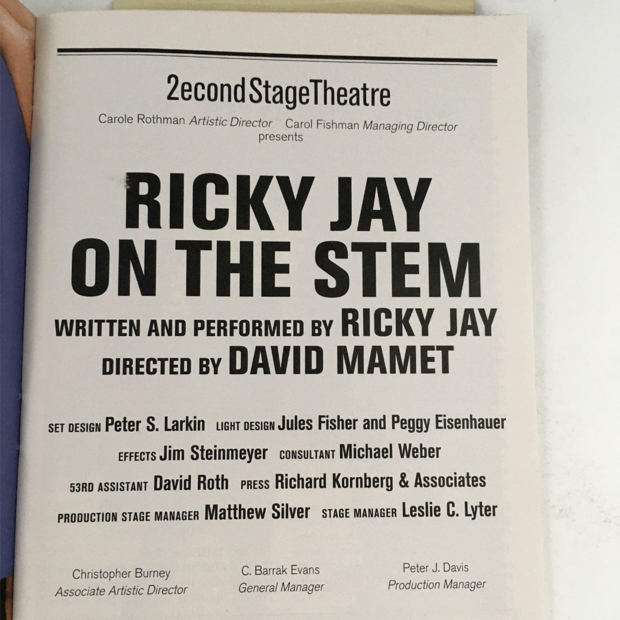 2002 Playbill Ricky Jay On The Stem by David Mamet, Peter Davis