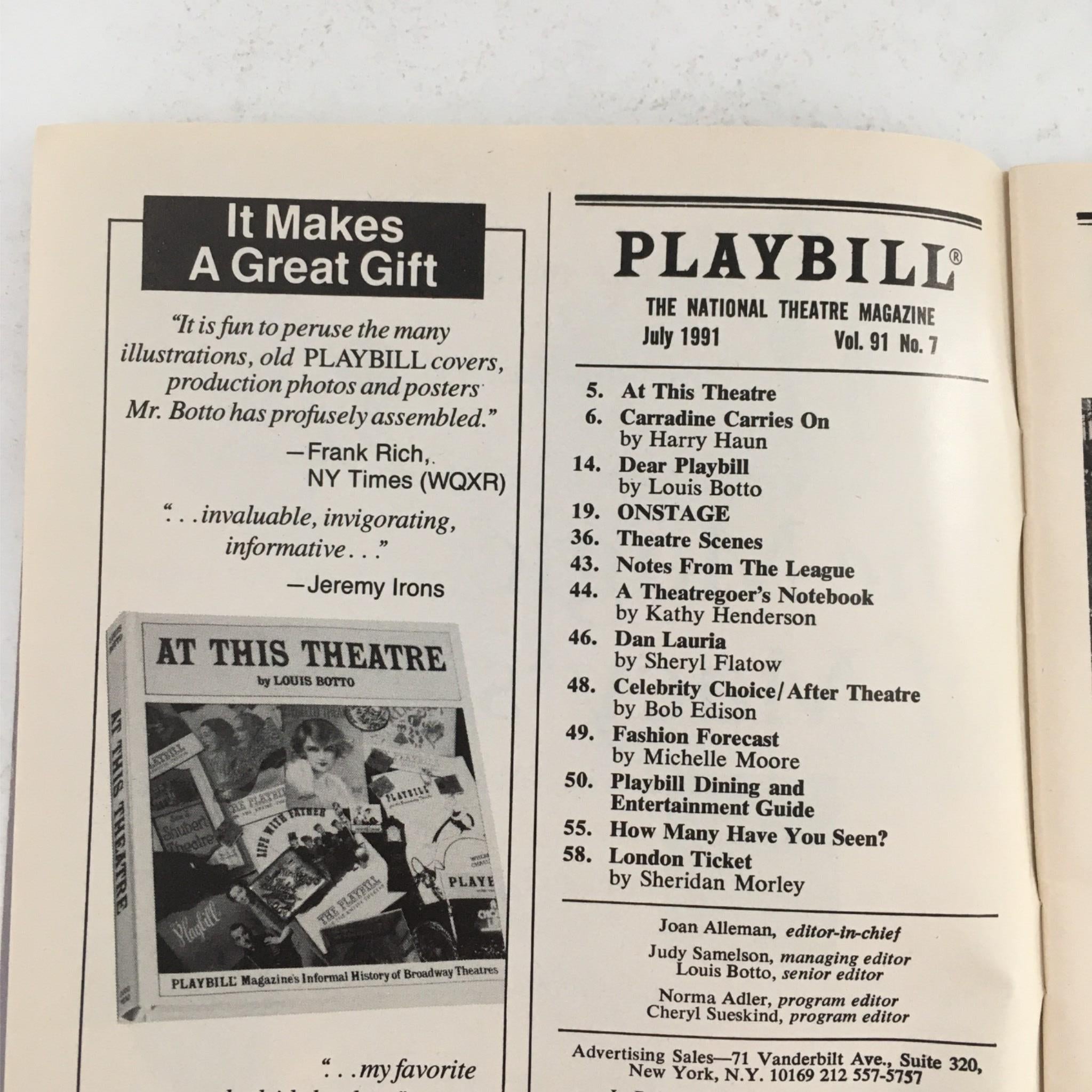 1991 Playbill Six Degrees Of Separation by Jerry Zaks at Lincoln Center Theatre