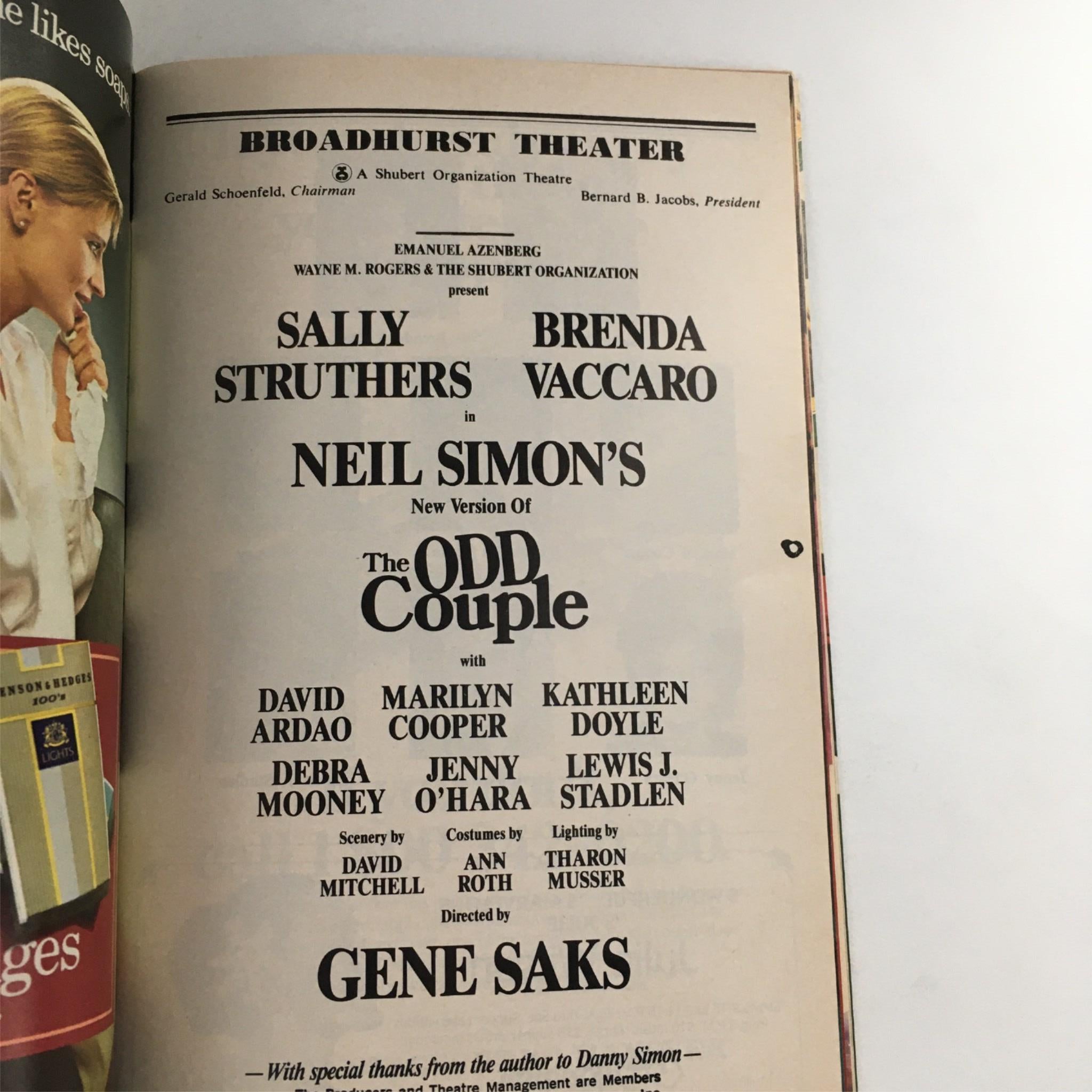 1985 Playbill The Odd Couple by Neil Simon, Gene Saks at Broadhurst Theatre