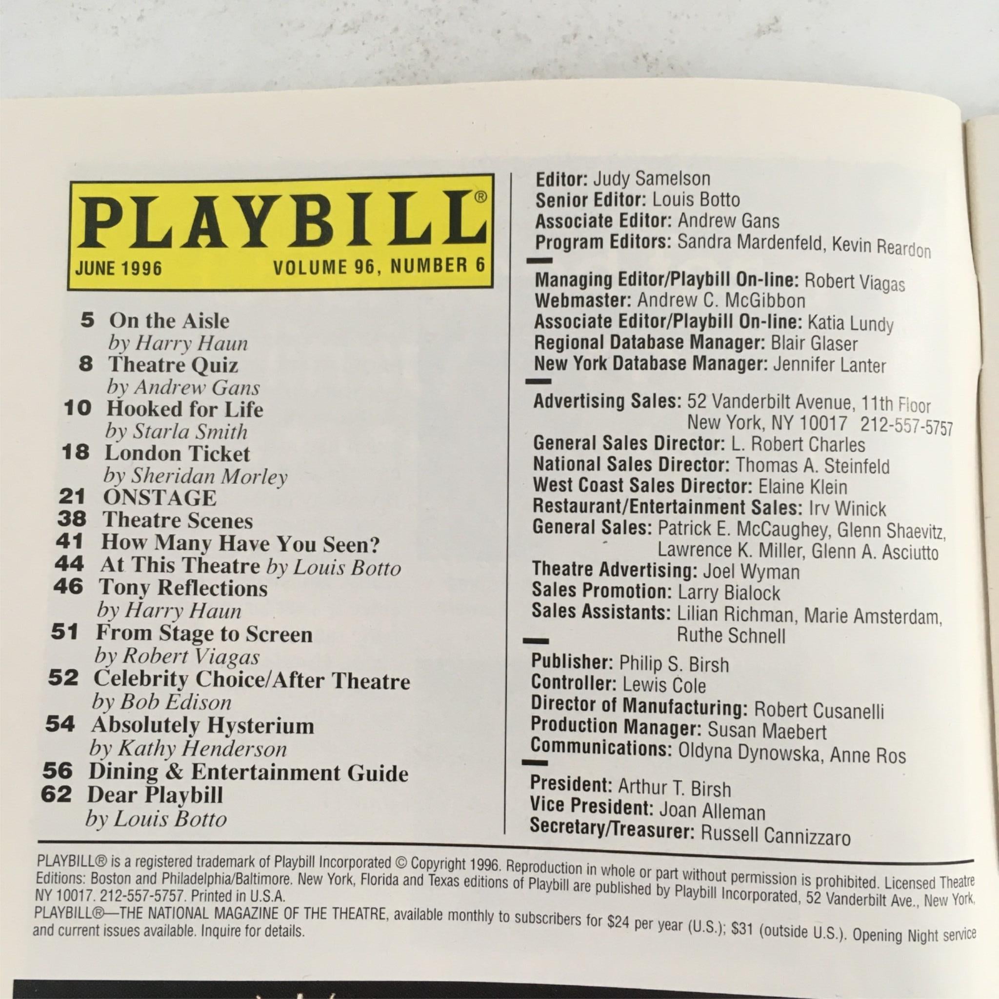 1996 Playbill Smokey Goes Cafe by Jerry Leiber, Mike Stoller at Virginia Theatre