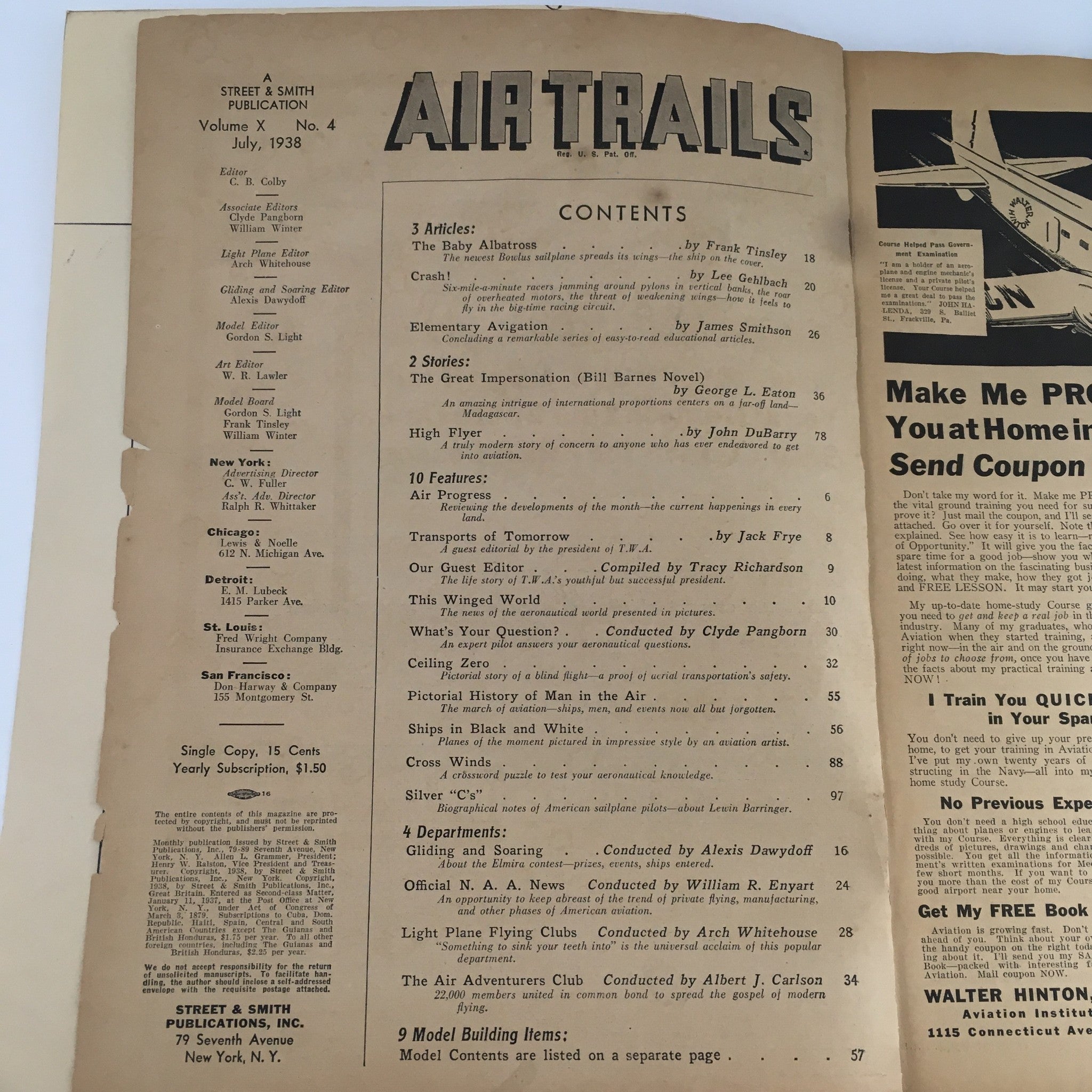 Air Trails Magazine July 1938 Vol 10 4 The Baby Albatross & Elementary Avigation