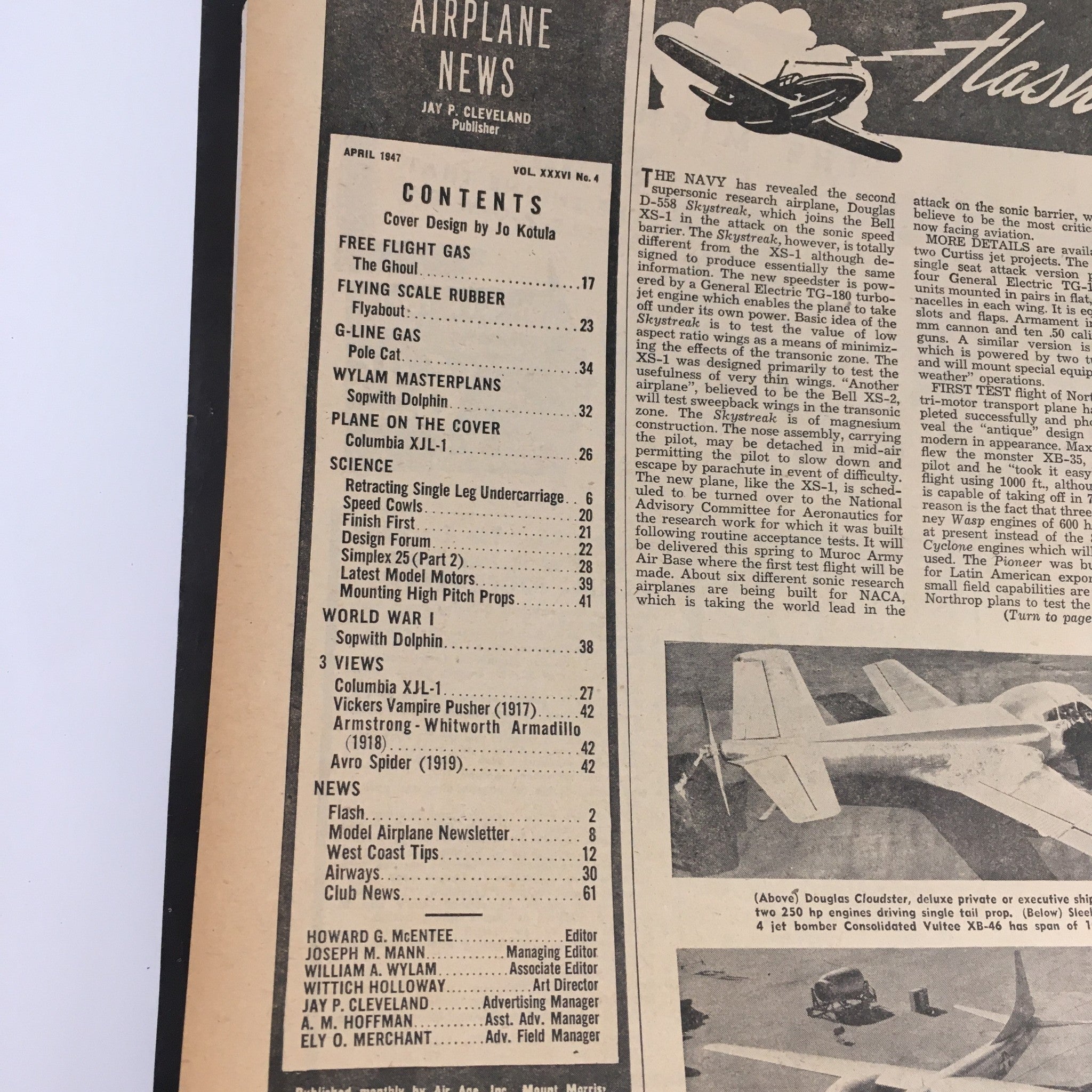 Model Airplane News Magazine April 1947 Wylam Masterplans of the Sopwith Dolphin