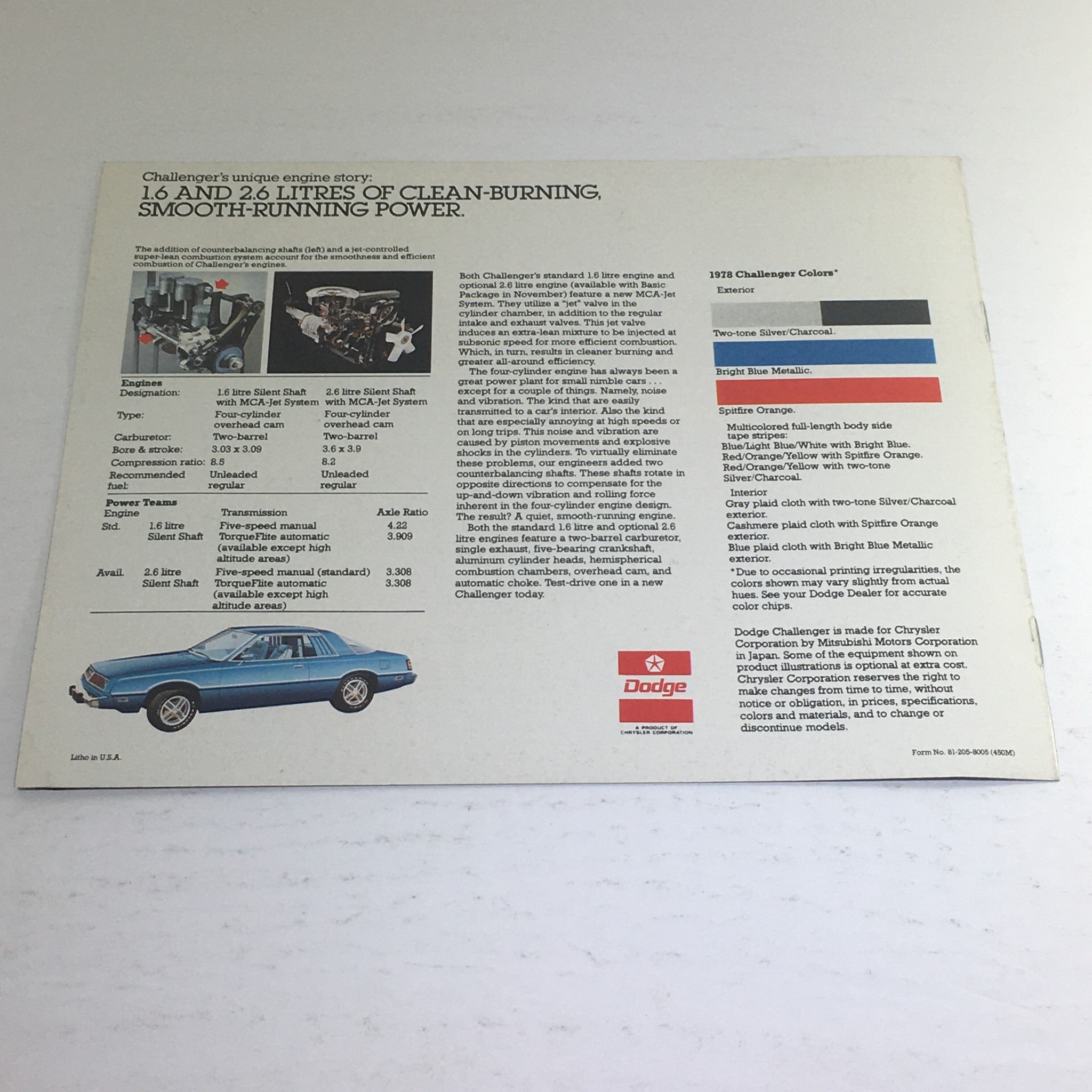 1978 Dodge Challenger Paint Color Chooser Dealership Car Auto Brochure Catalog