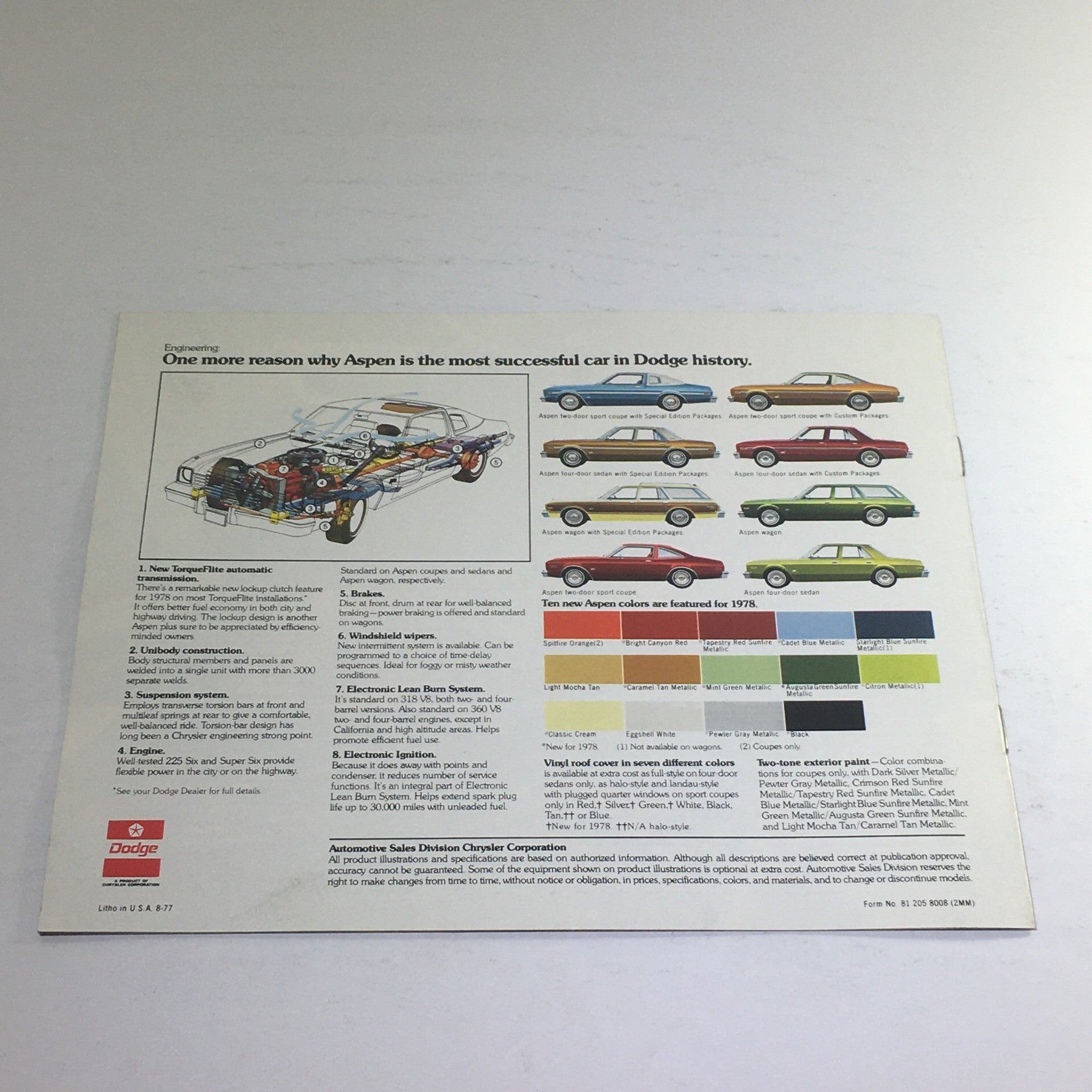 1978 Dodge Aspen Special Edition Paint Dealership Car Auto Brochure Catalog