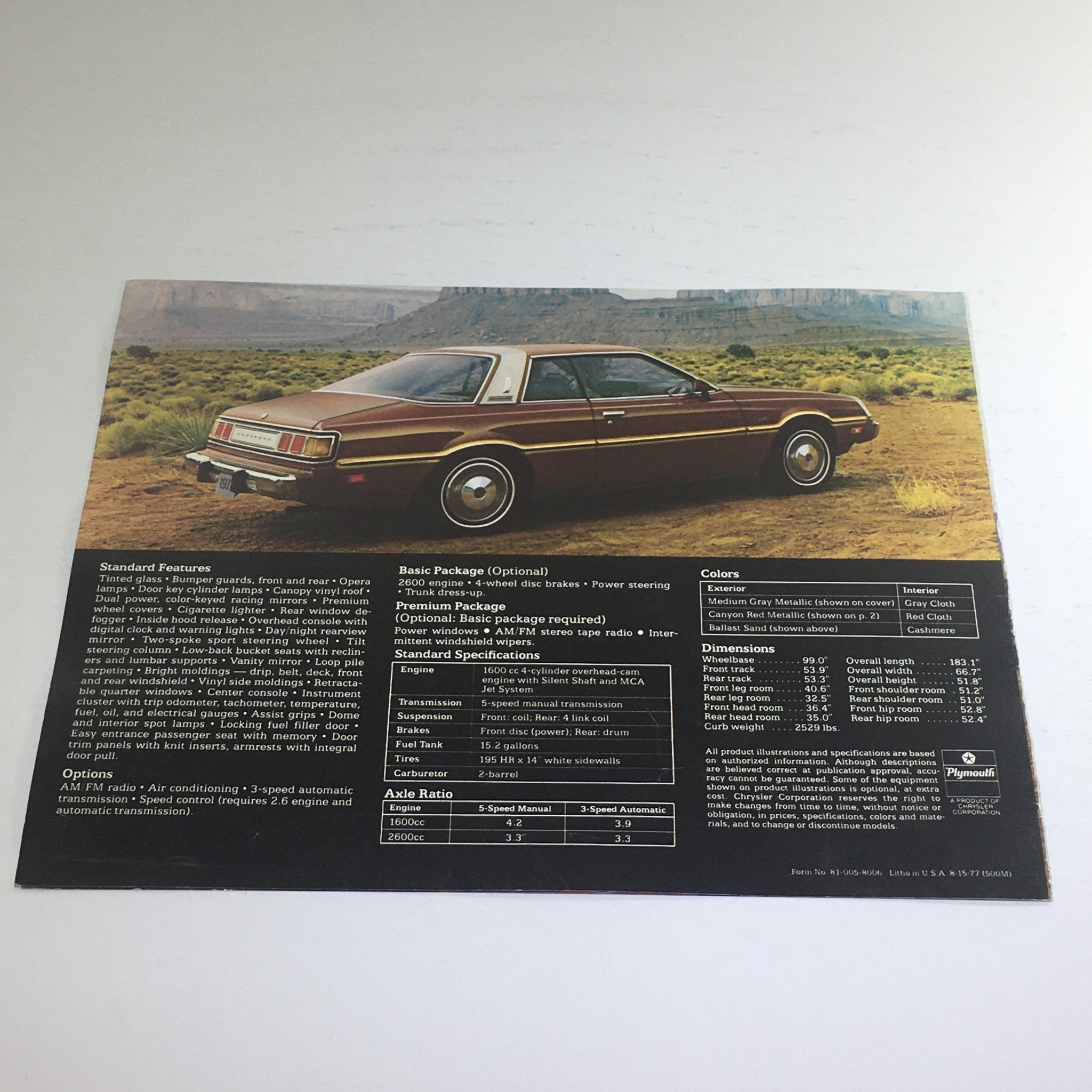 1978 Plymouth Sapporo Showroom Dealership Car Auto Brochure Catalog