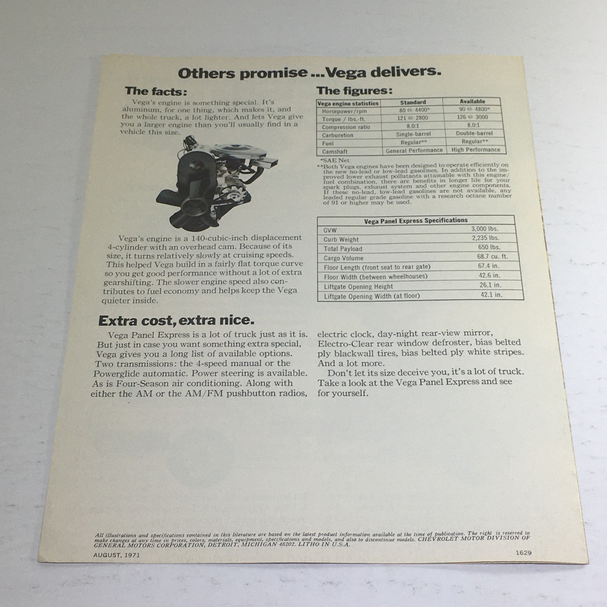 1972 Chevrolet Trucks Vega Panel Express Dealership Car Auto Brochure Catalog