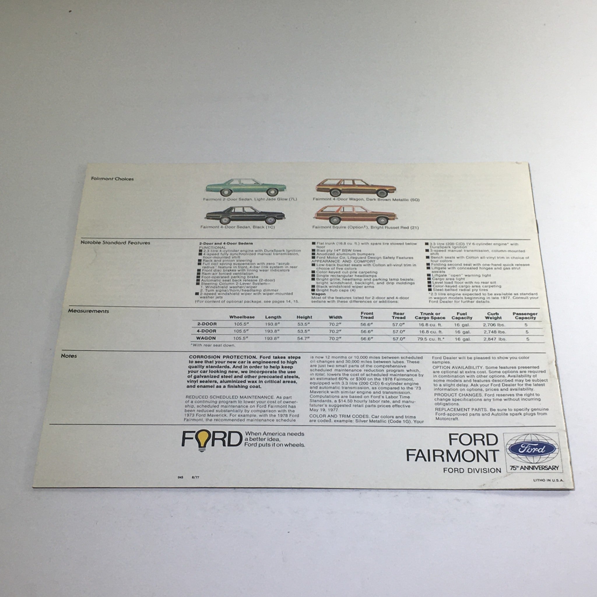 1978 Ford Fairmont Sedan Choices Dealership Car Auto Brochure Catalog