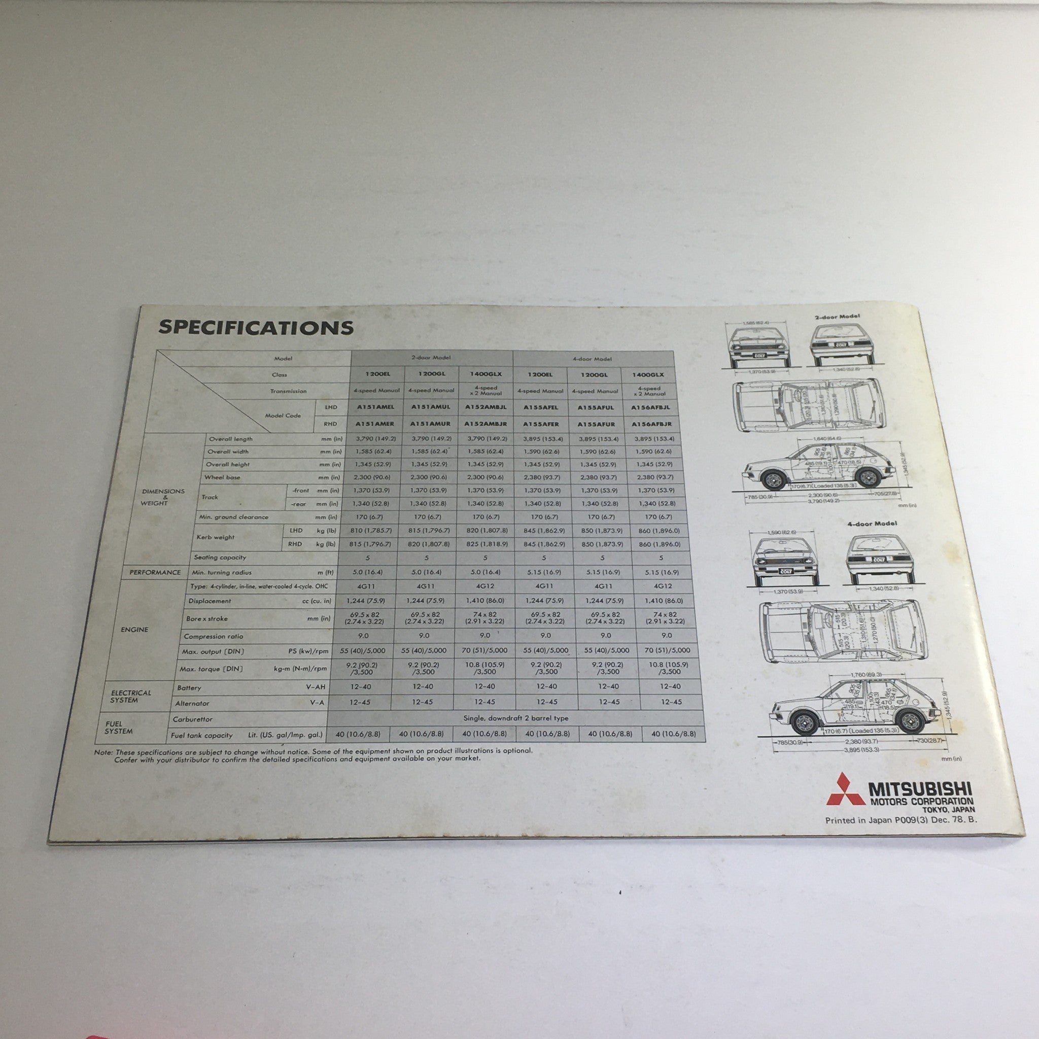 1979 Chrysler-Mitsubishi Colt Dealership Car Auto Brochure Catalog