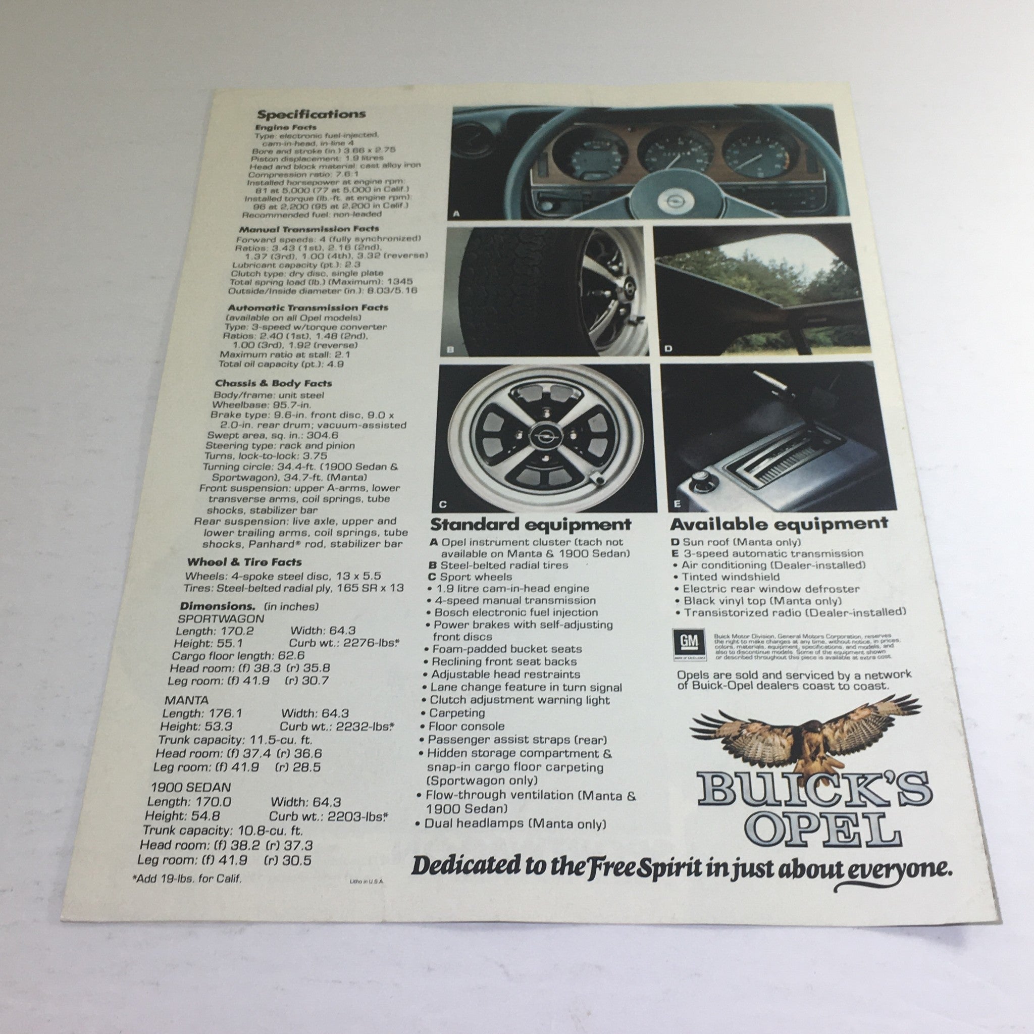 1975 Buick Fuel-Injected Opels Sedan Dealership Car Auto Brochure Catalog