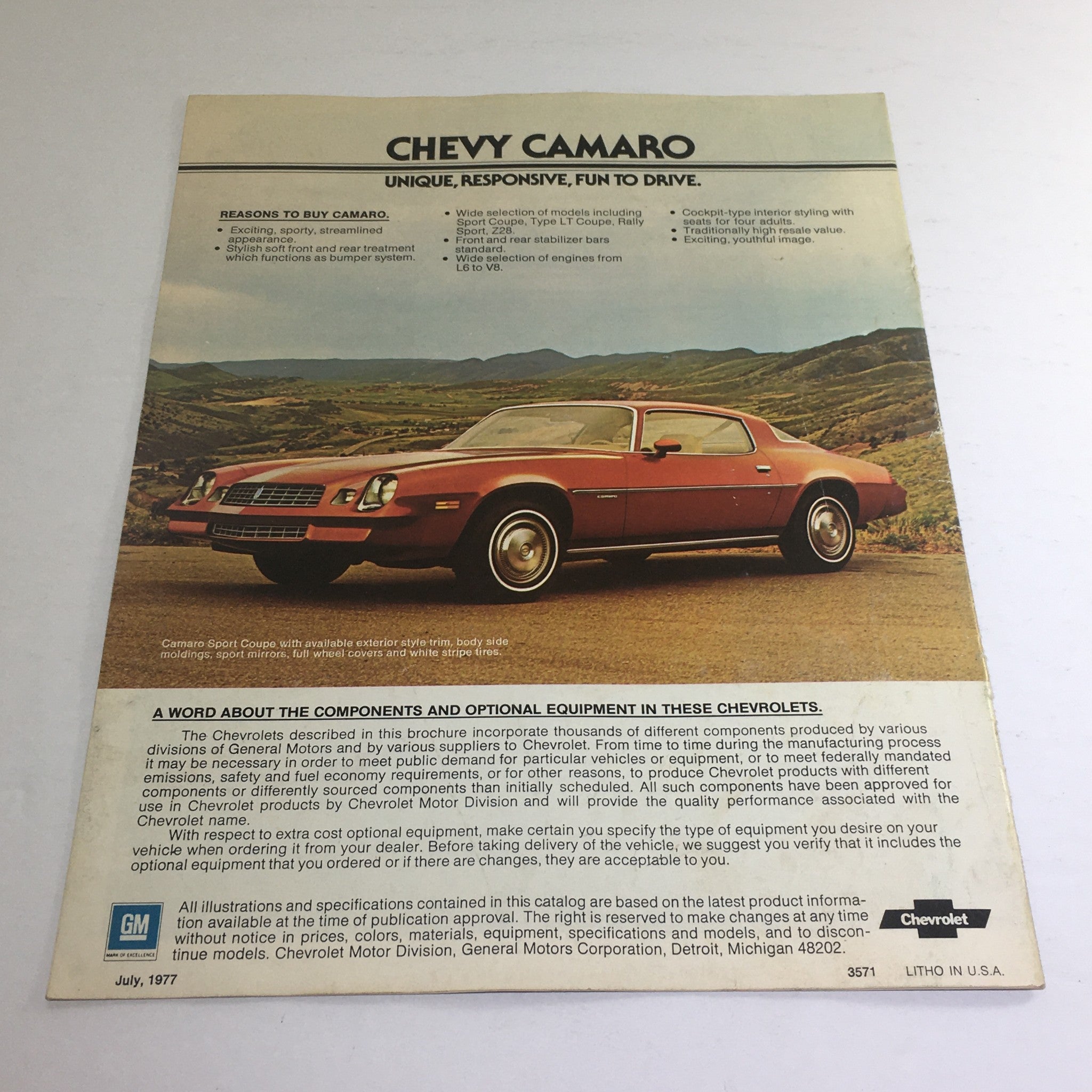 1978 Chevrolet Camaro Rally Sport Dealership Car Auto Brochure Catalog