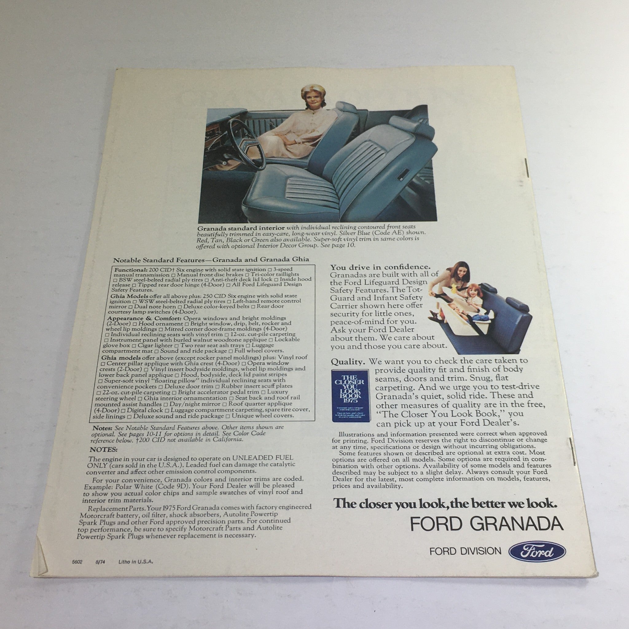 1975 Ford Granada Ghia Sedan Specification Dealership Car Auto Brochure Catalog